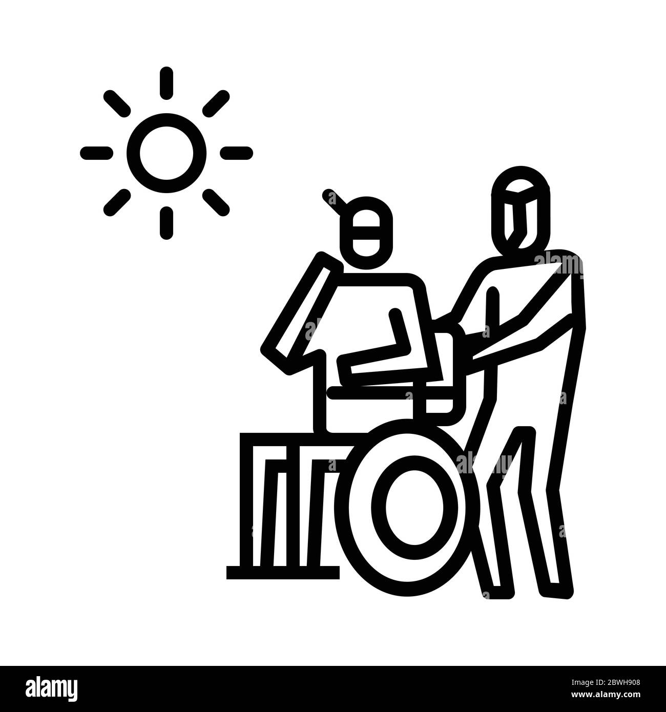 Le patient se bassit dans le soleil icône. Symbole d'activité ou d'illustration pour traiter le virus corona Illustration de Vecteur