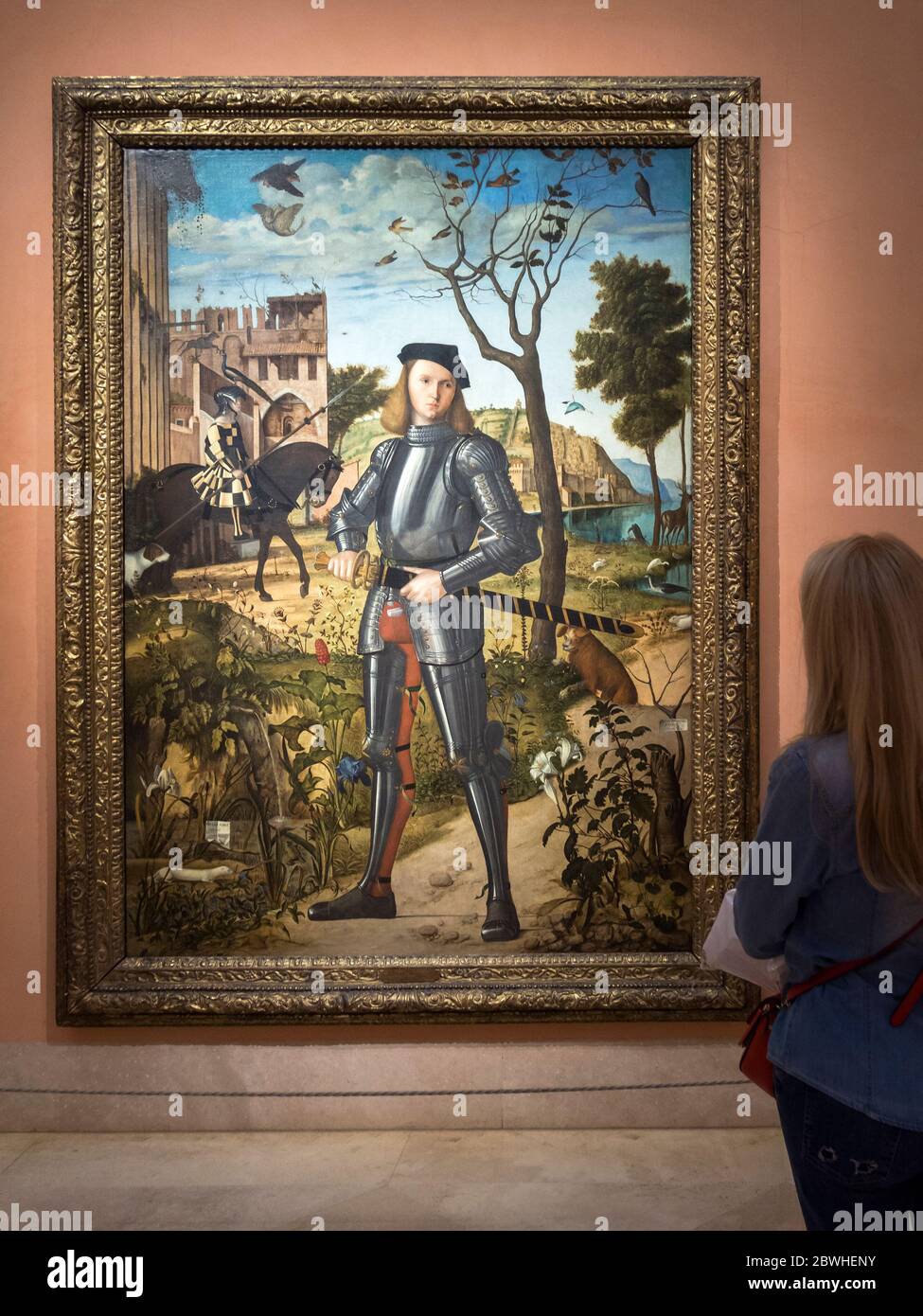 Joven caballero en un paisaje. Carpaccio de Vittore. Musée national Thyssen-Bornemisza. Madrid. Espagne Banque D'Images