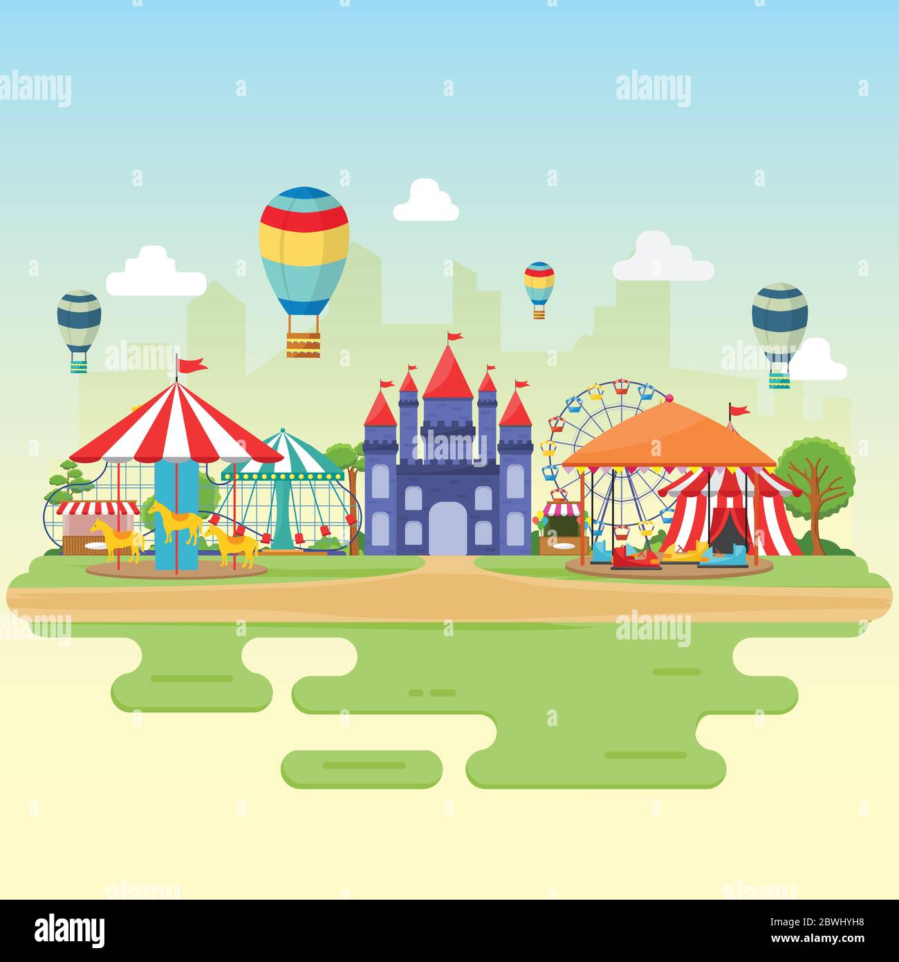 Parc d'attractions Circus Carnival Festival Fun Fair Paysage Illustration Illustration de Vecteur