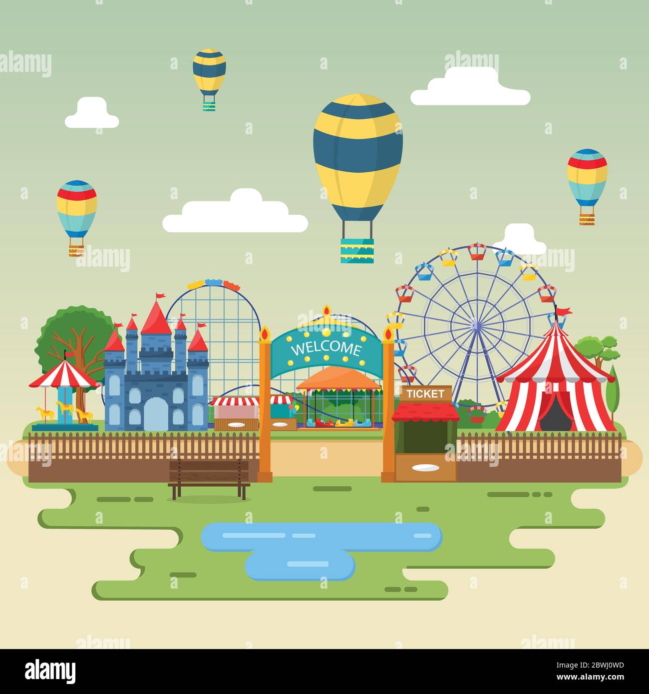 Parc d'attractions Circus Carnival Festival Fun Fair Paysage Illustration Illustration de Vecteur