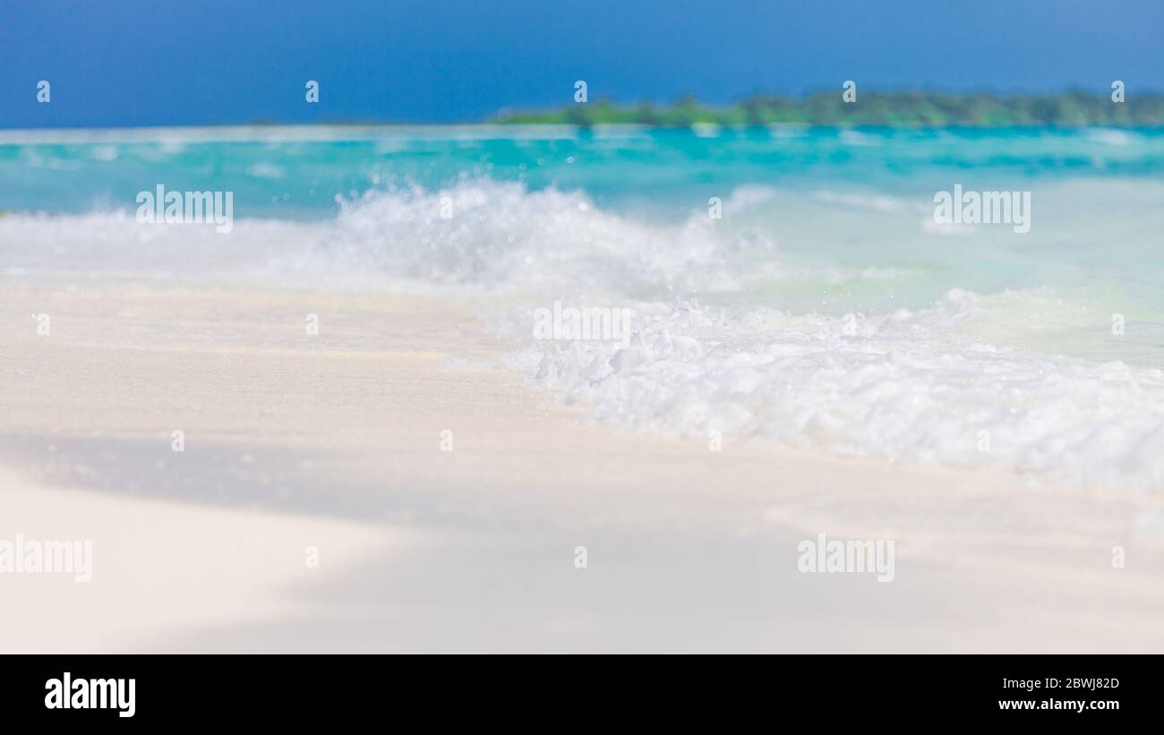 Gros plan sur la plage de sable fin. Plage paisible à proximité Banque D'Images