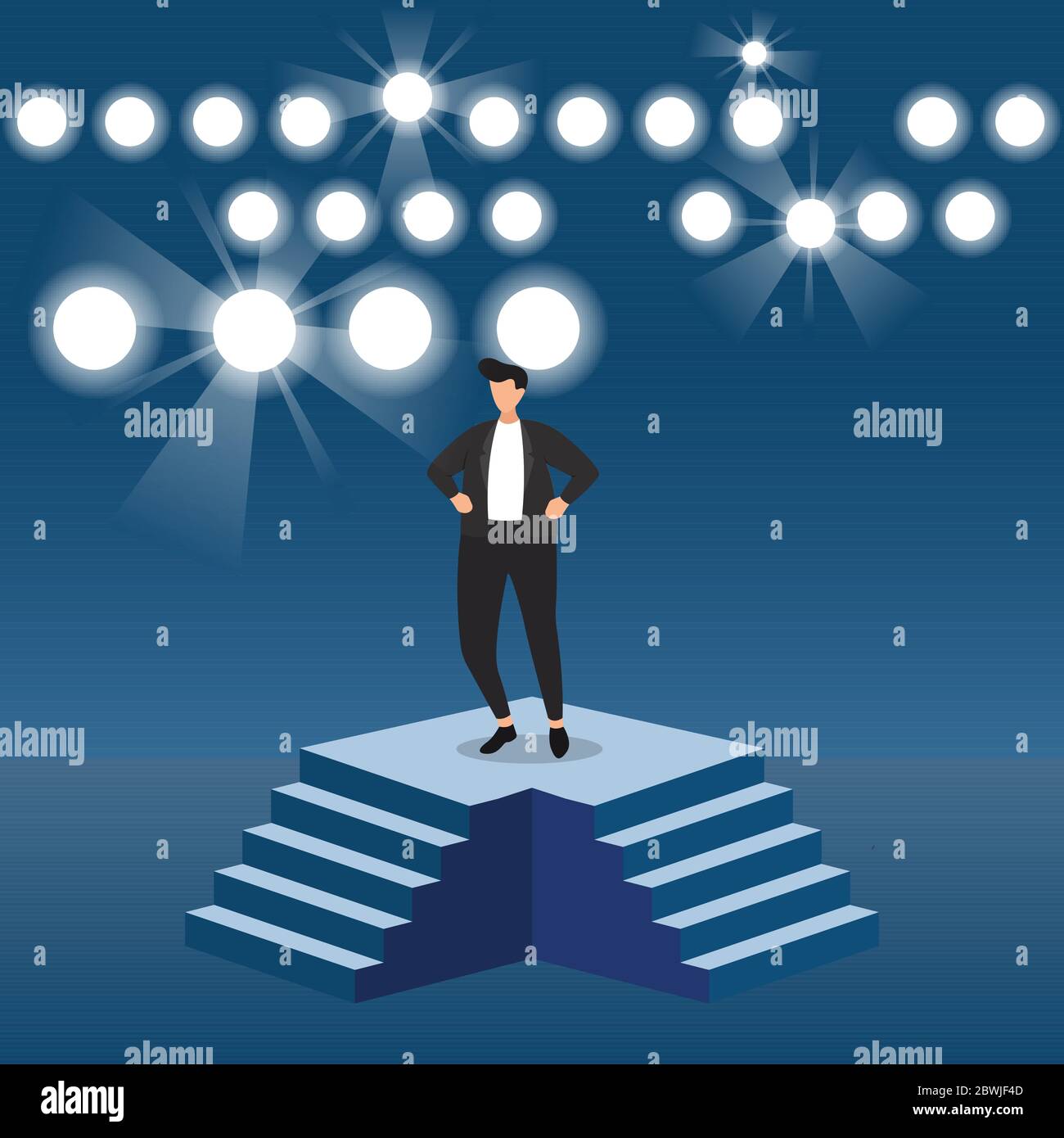 Homme d'affaires prospère confiant sur Podium sous Spotlight Business concept Illustration Illustration de Vecteur
