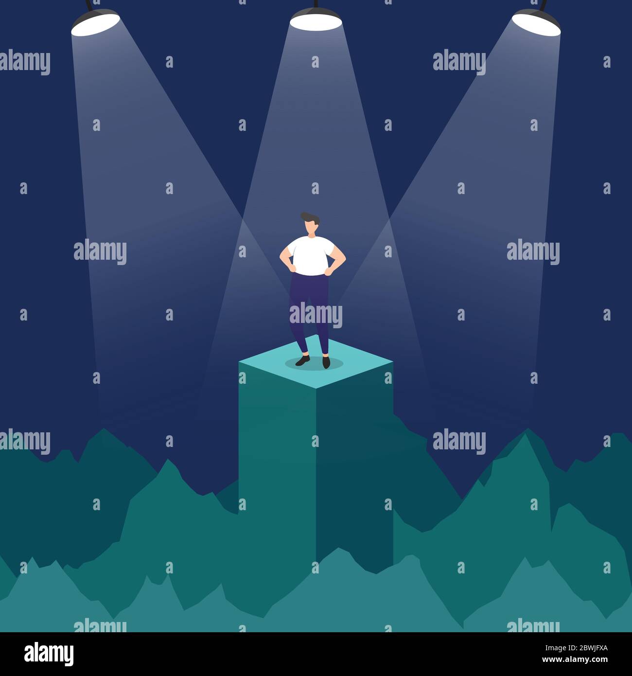 Homme d'affaires prospère confiant sur Podium sous Spotlight Business concept Illustration Illustration de Vecteur