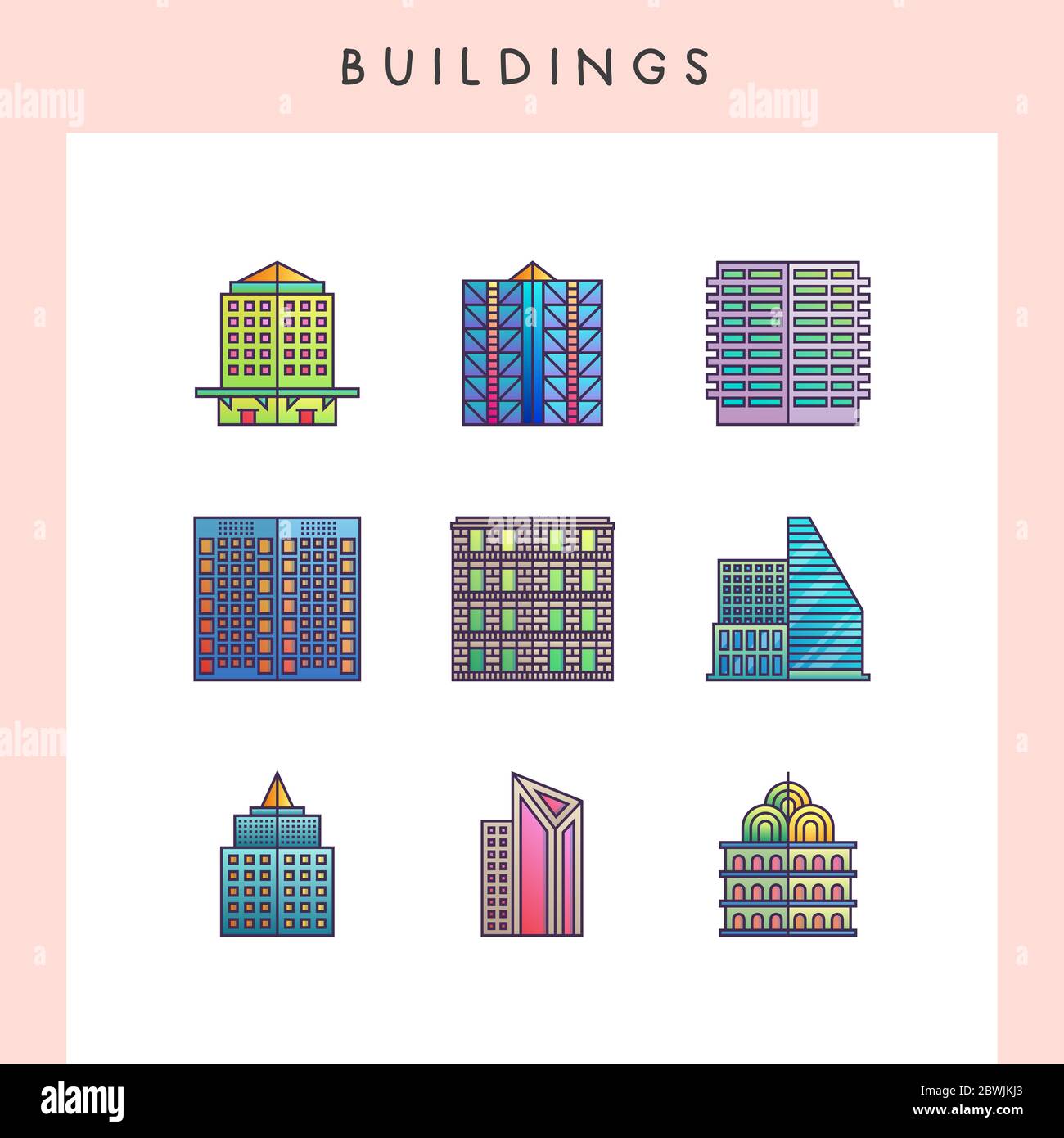 Icônes de construction dans un style futuriste de couleur dégradé Illustration de Vecteur