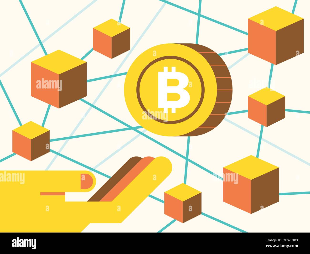 Investissement sur l'illustration du concept cryptocurrecny avec la technologie main, bitcoin et blockchain Illustration de Vecteur