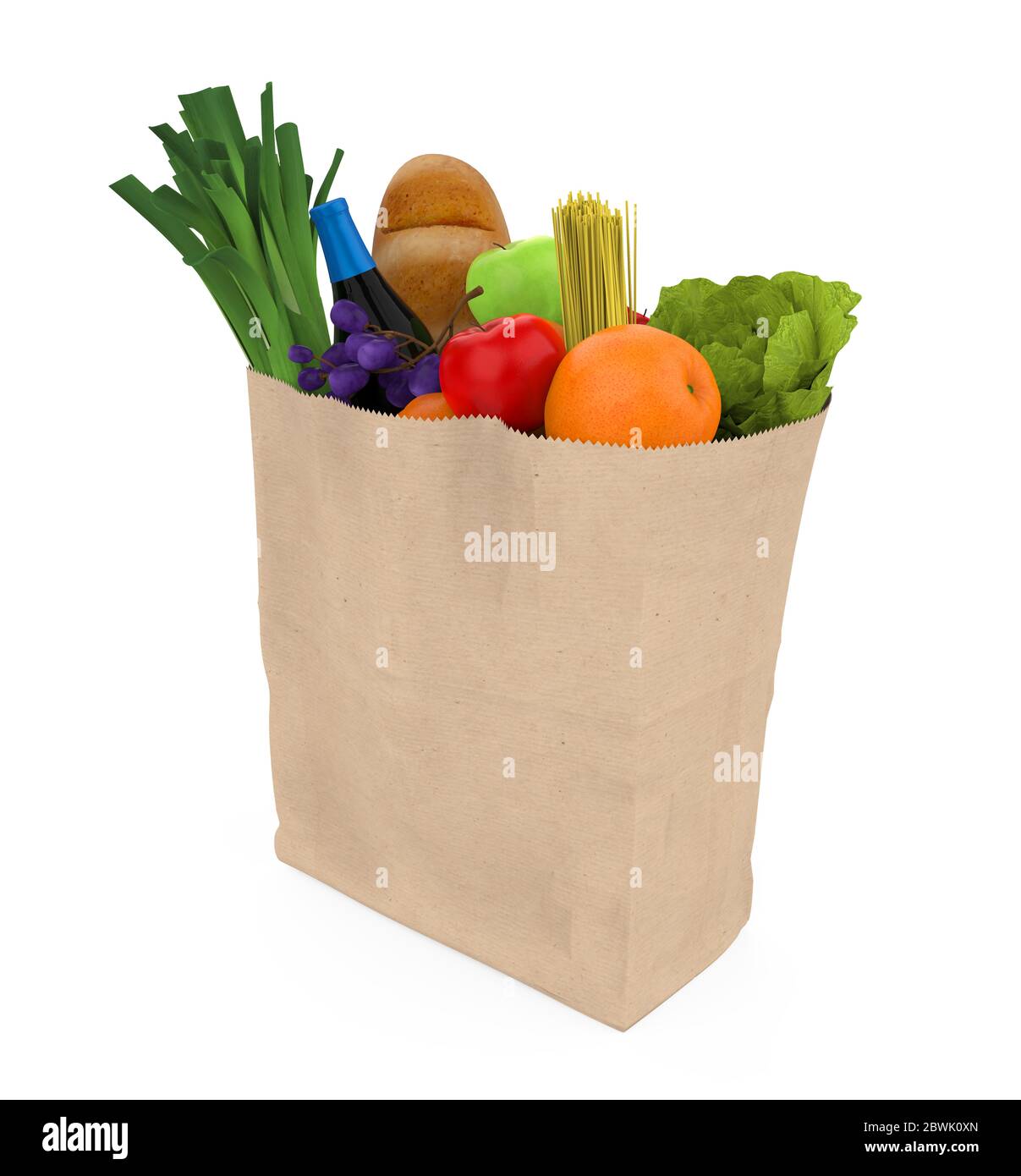 Sac en papier isolé pour les articles d'épicerie Banque D'Images