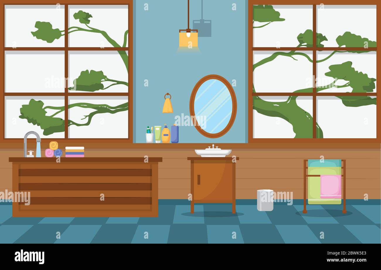 Salle de bains japonaise style résidentiel traditionnel boiseries accent intérieur Illustration Illustration de Vecteur