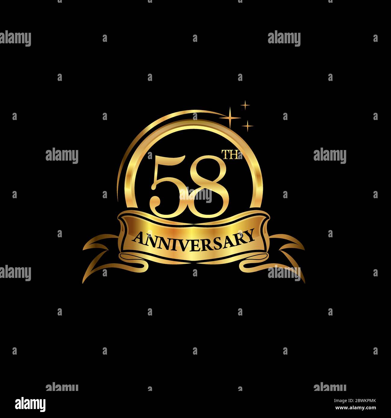 58e anniversaire design logo couleur dorée avec anneau et ruban or pour la célébration d'anniversaire. EPS10 Illustration de Vecteur