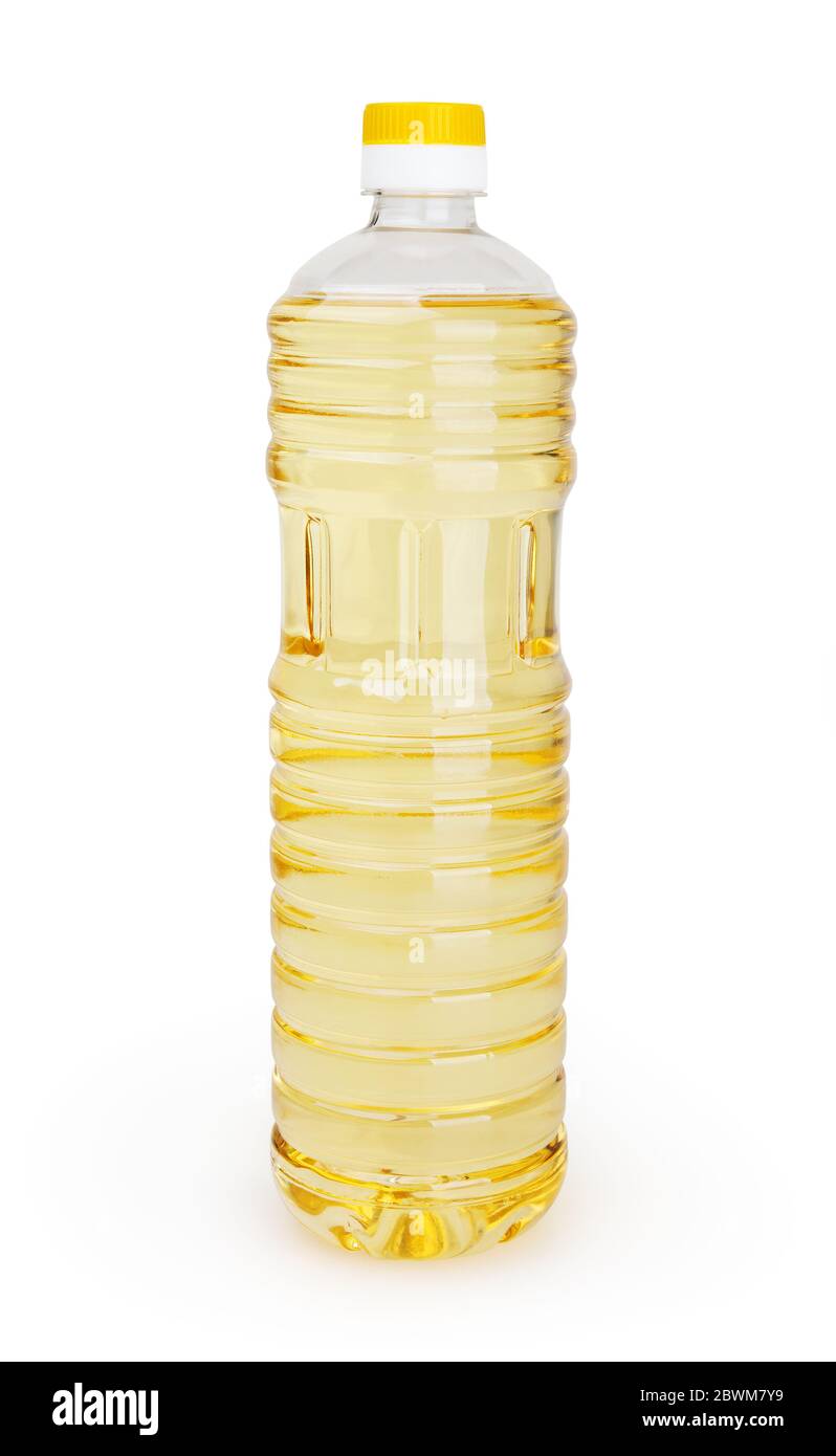 Huile végétale en flacon isolée sur fond blanc avec passe-cheveux Banque D'Images