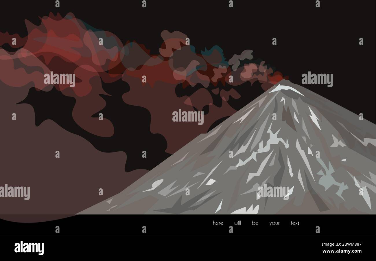 Image d'un volcan sur fond sombre. L'illustration vectorielle est de couleur marron, noire, rouge, rouge et rouge. Eps10 Banque D'Images