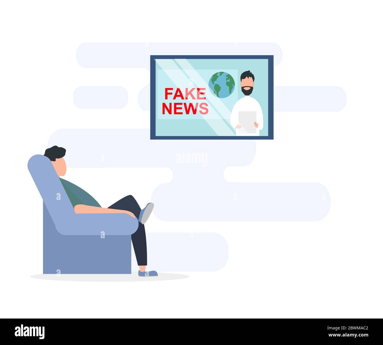 Homme regardant des fake news à la télévision à la maison, fond blanc. Illustration vectorielle plate Illustration de Vecteur