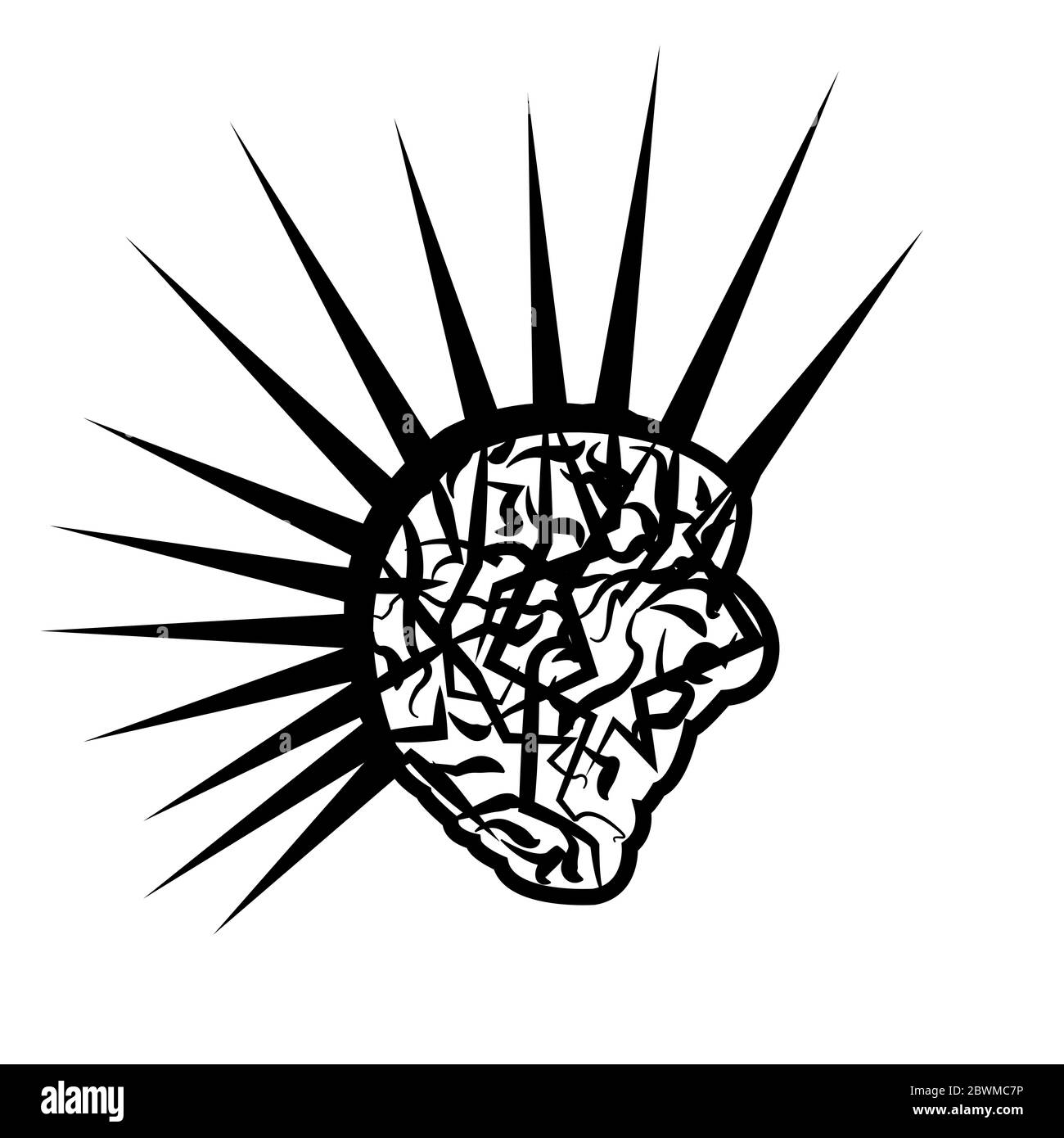 illustration d'un cerveau d'une star du rock et de son besoin d'exprimer la liberté et l'esprit de l'homme, isolé sur blanc Banque D'Images