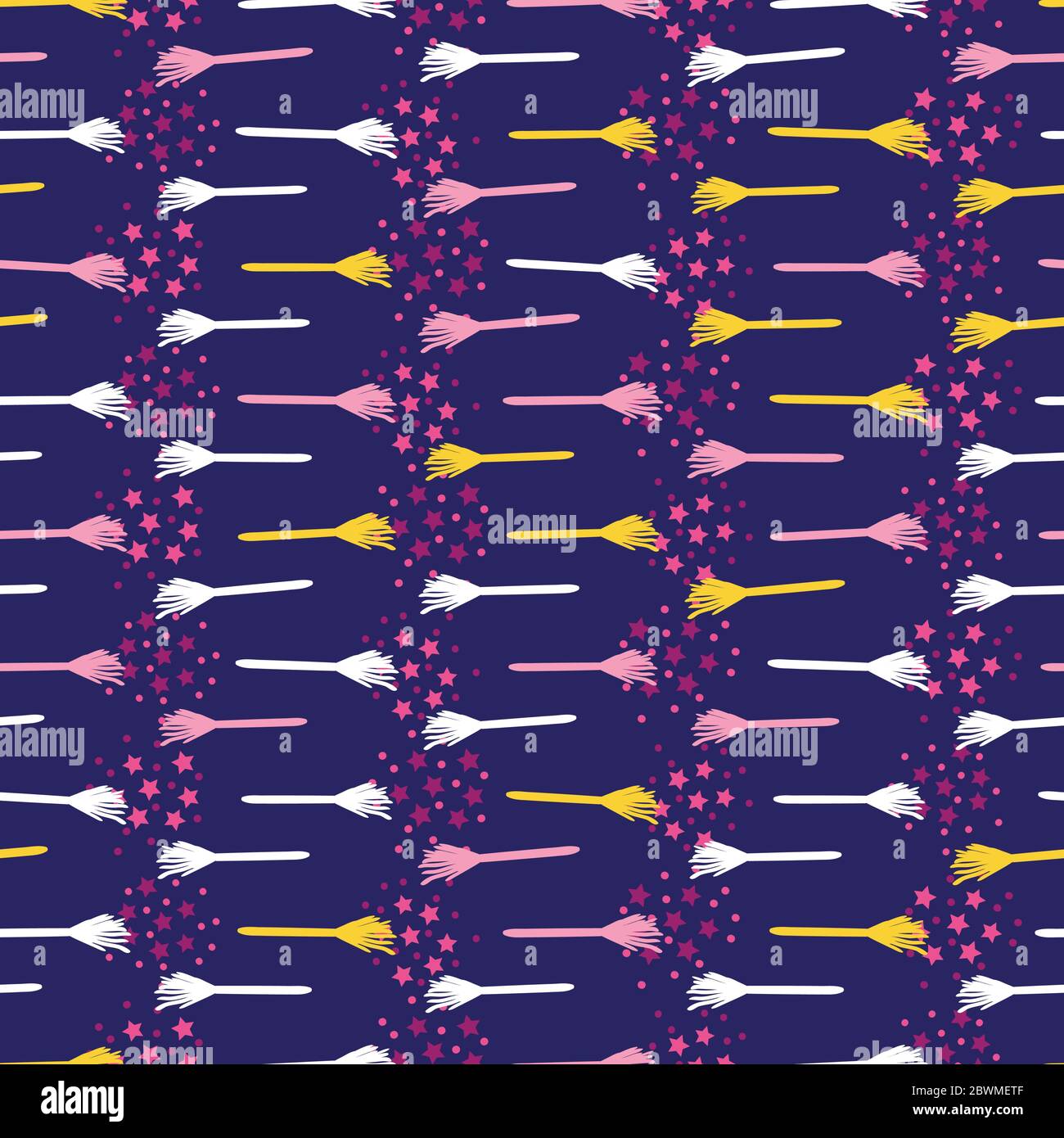 un motif vectoriel sans couture pour les balais volants magiques Illustration de Vecteur