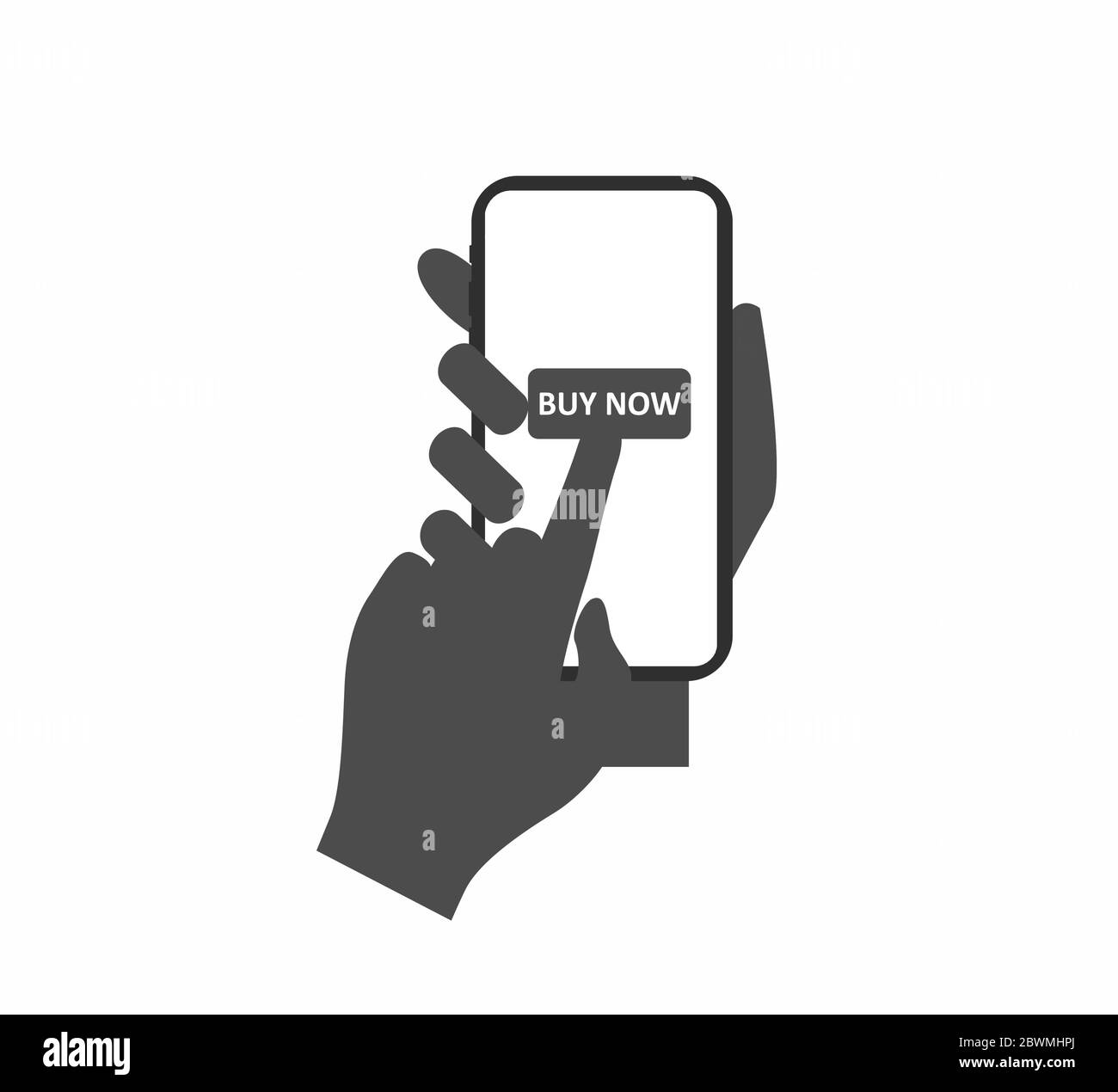 main avec smartphone - bouton d'achat en ligne achetez maintenant, commandez des articles Illustration de Vecteur