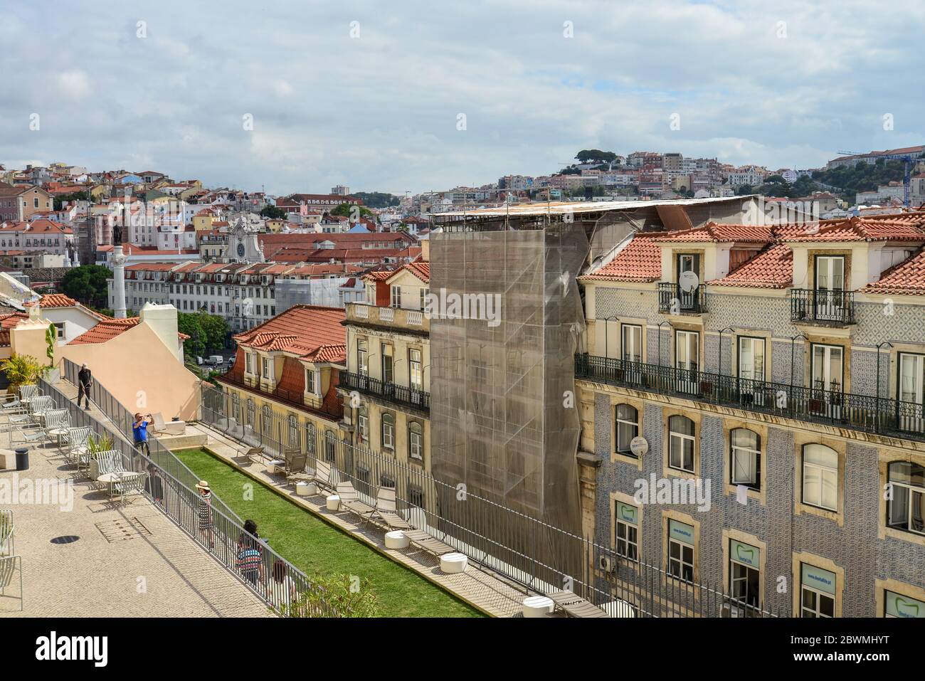 LISBONNE, PORTUGAL - 3 JUILLET 2019: Vue de l'Elevador de Santa Justa à la vieille partie de Lisbonne Banque D'Images
