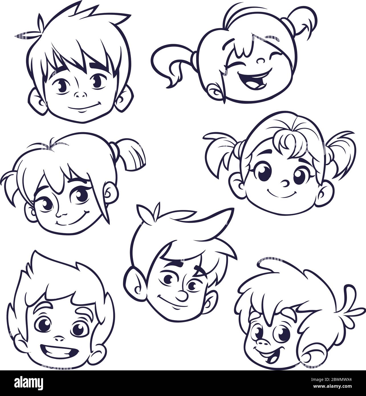 Icones De Visage Enfant De Dessin Anime Ensemble Vectoriel De Tetes Pour Enfants Ou Adolescents Illustration De La Decoupe Image Vectorielle Stock Alamy