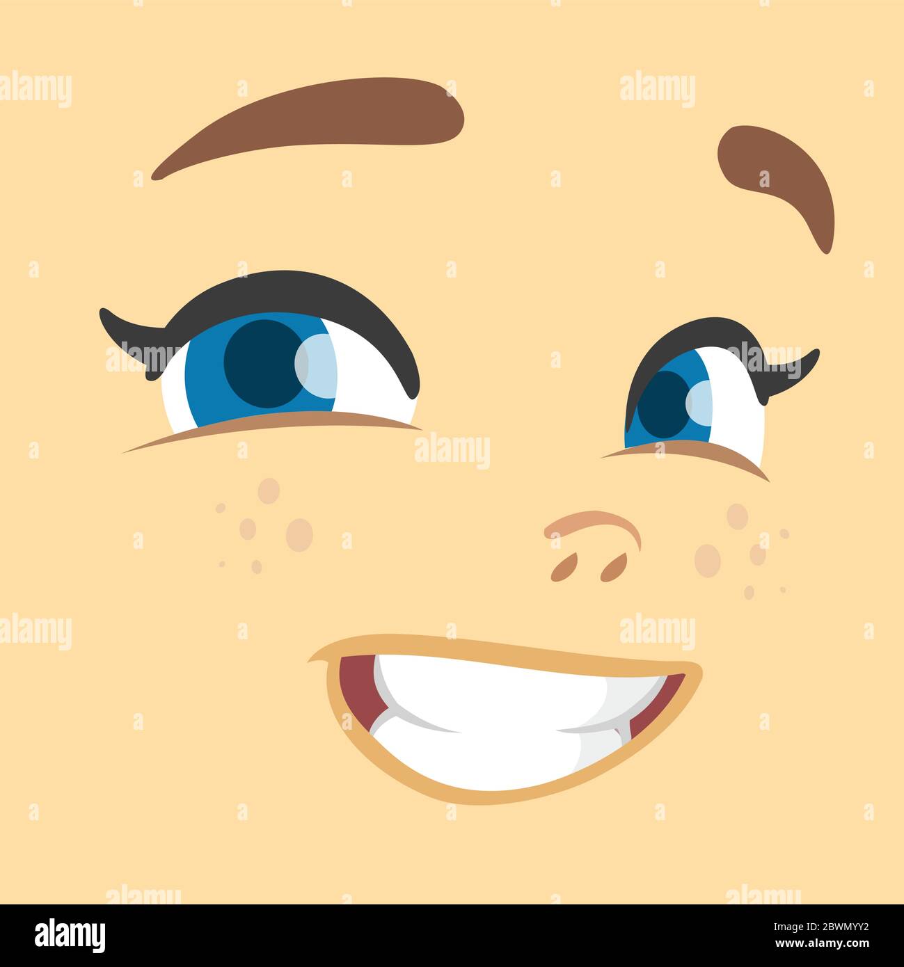 Avatar de la petite fille de dessin animé souriant. Mignon dessin animé vecteur fille expressions de visage Illustration de Vecteur