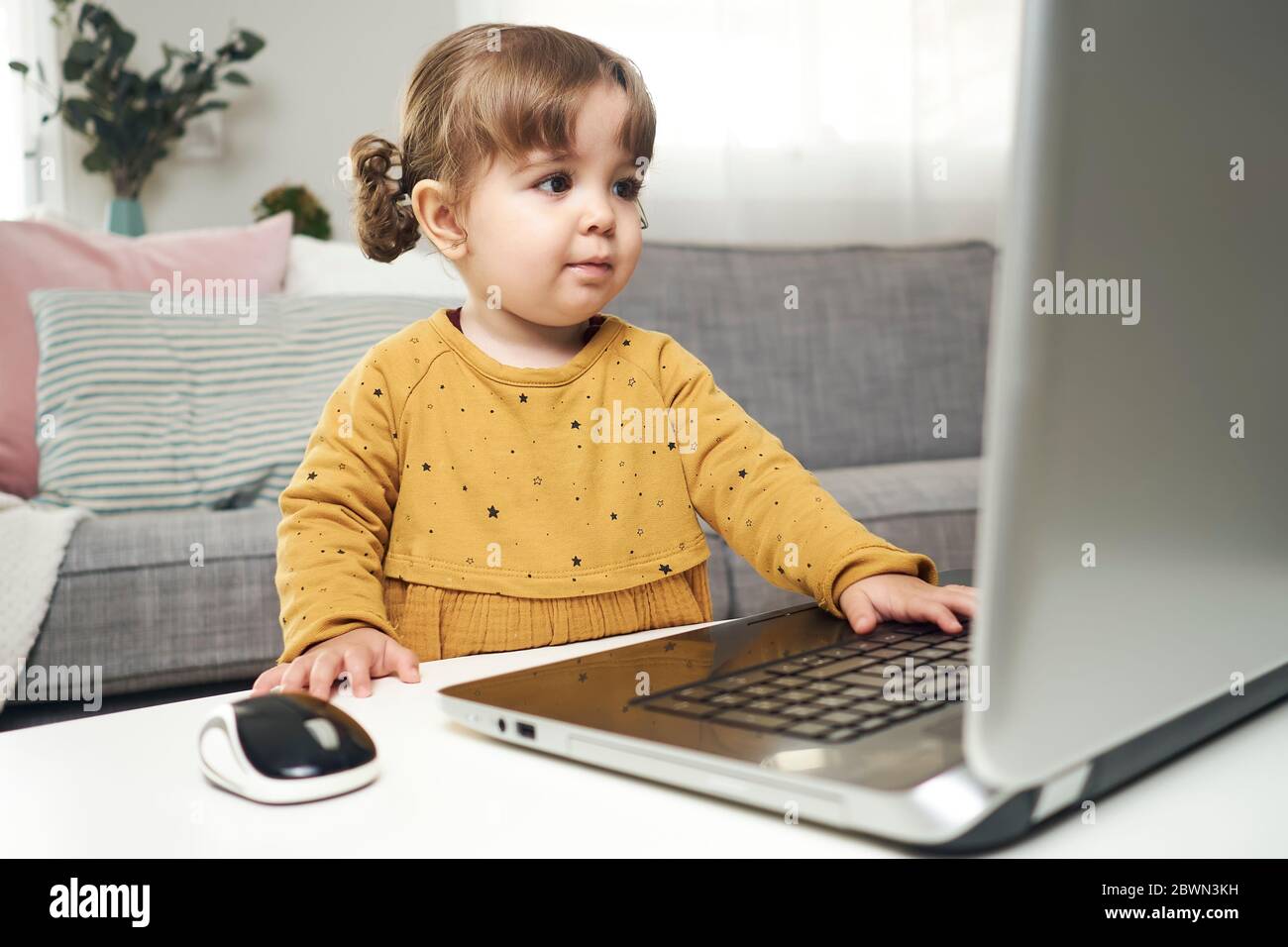 Un Bebe De 17 Mois Utilisant Un Ordinateur Portable Photo Stock Alamy