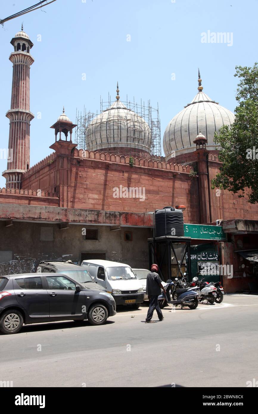 Mosquée islamique de Jama Masjid, Masjid-i Jahan-Numa, Old Delhi, avec dômes et minarets, plus grande mosquée en Inde, New Delhi, Inde (Phto © Saji Maramon) Banque D'Images