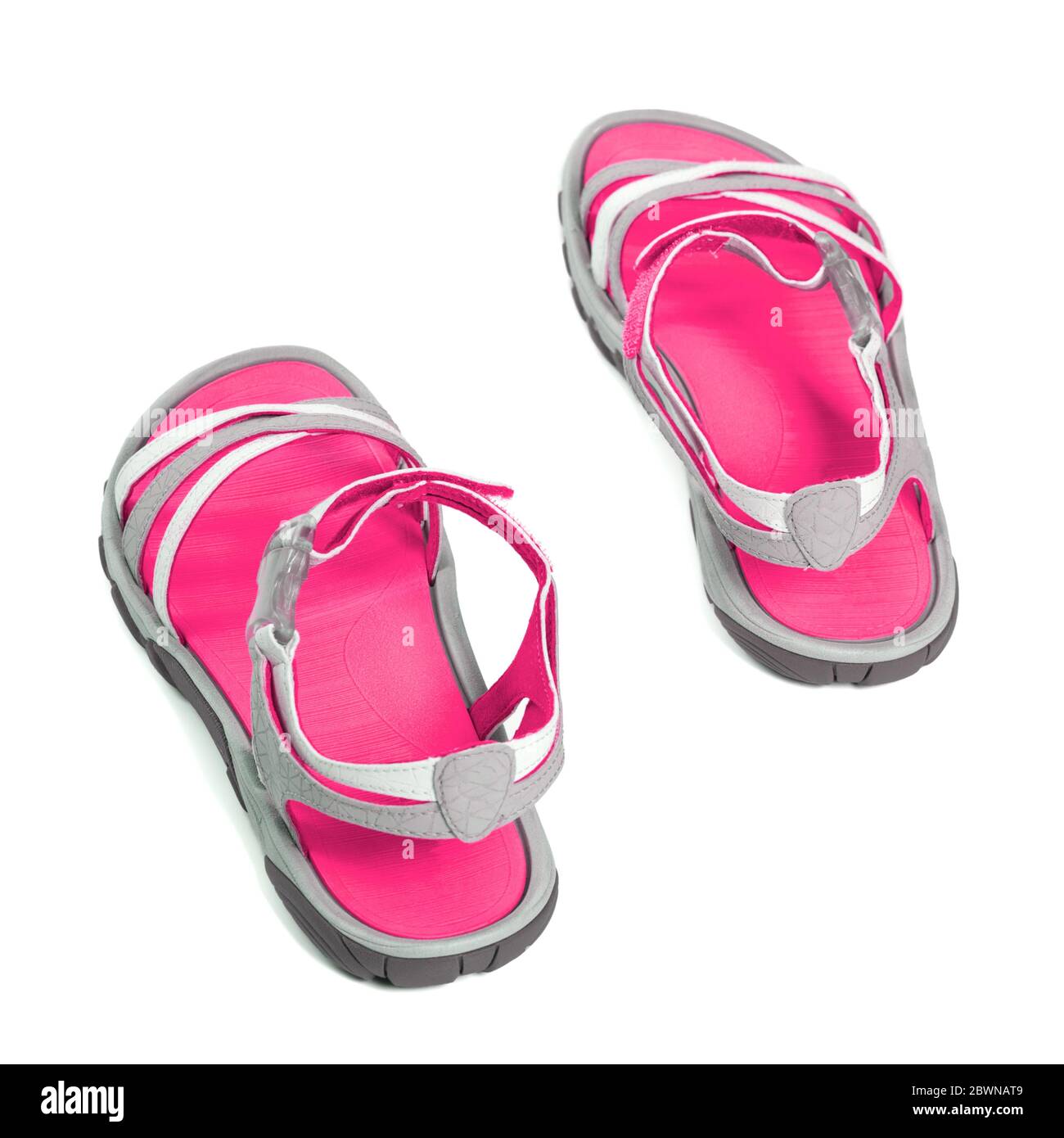 Sandales d'été pour femmes isolées sur fond blanc. Vue de dessus. Banque D'Images