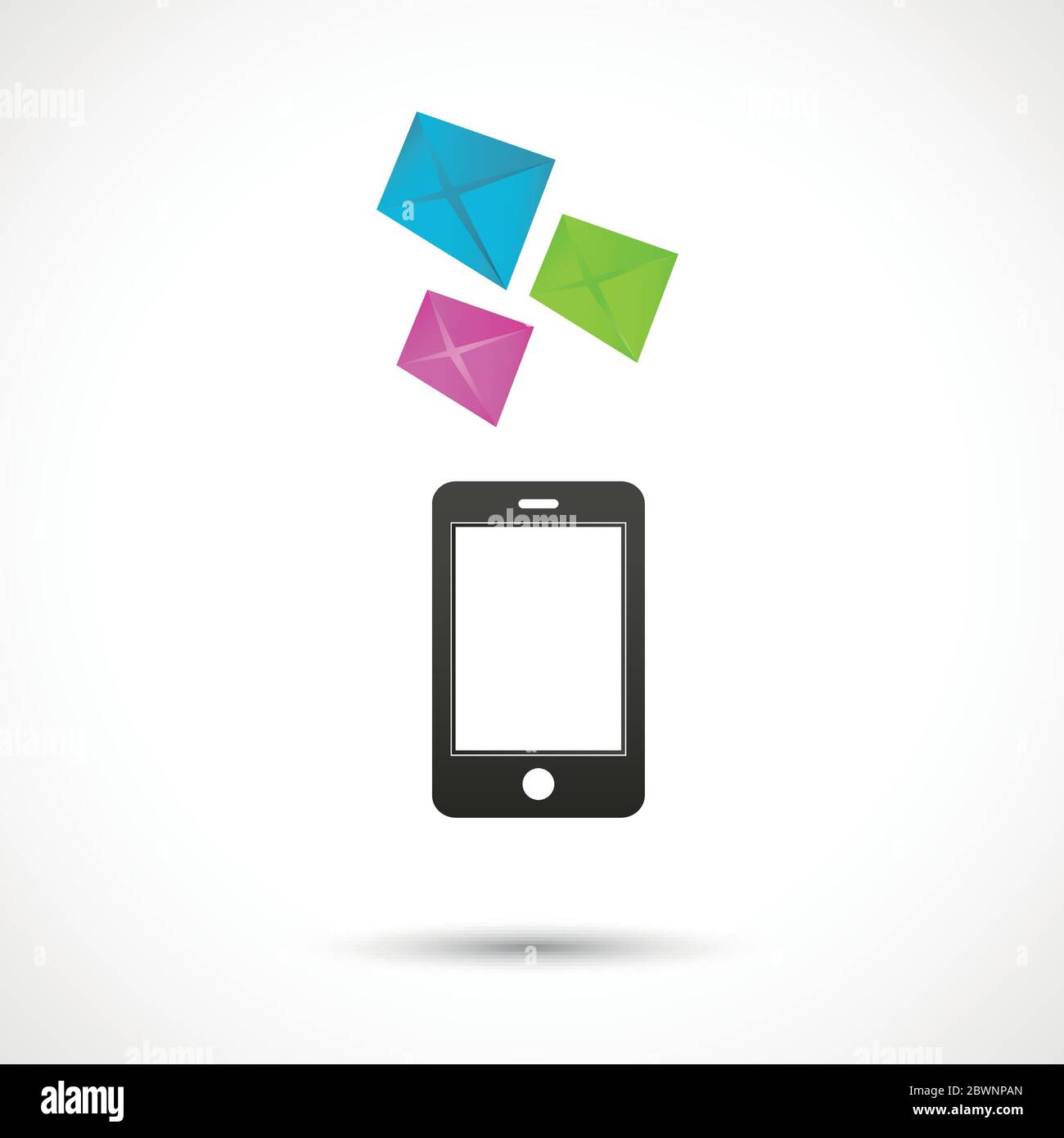 Smartphone Vector Black avec icônes d'enveloppe lumineuses abstraites. Logo coloré Illustration de Vecteur