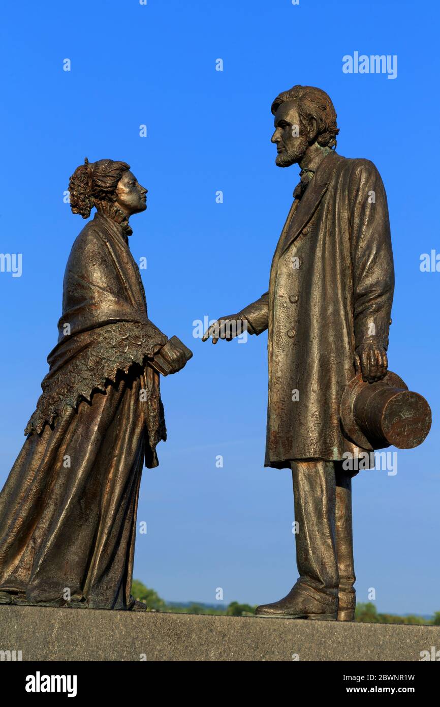 Lincoln rencontre Stowe Sculpture, Mortensen Riverfront Plaza, Hartford, Connecticut, États-Unis Banque D'Images