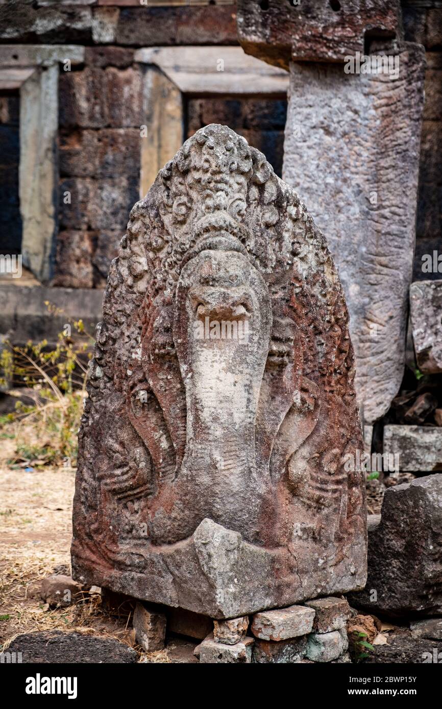 Naga au temple de montagne de Phnom Chisor, Rovieng, Cambodge Banque D'Images