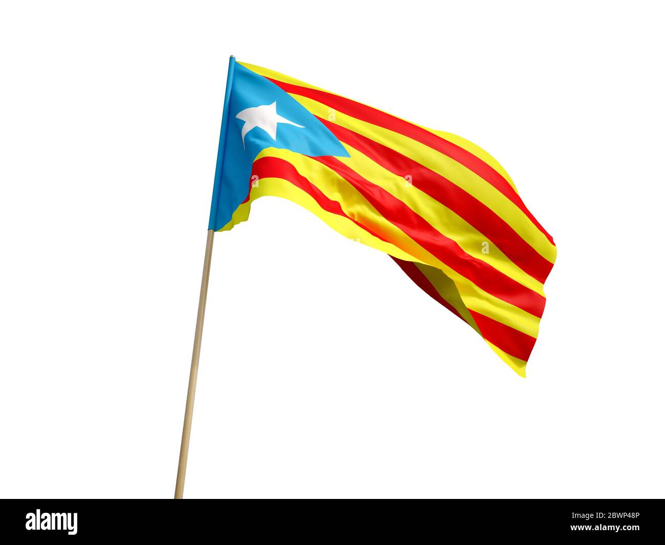 Drapeau catalan agité isolé sur fond blanc illustration 3D Banque D'Images