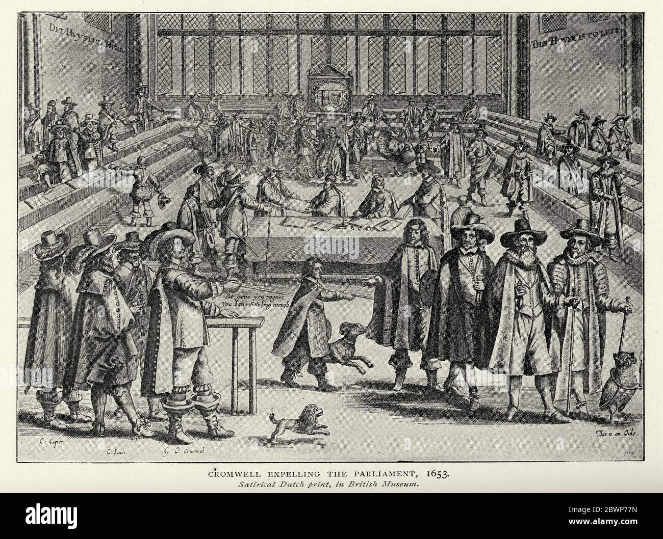 Oliver Cromwell expuant le Parlement, 1653, histoire anglaise du XVIIe siècle Banque D'Images