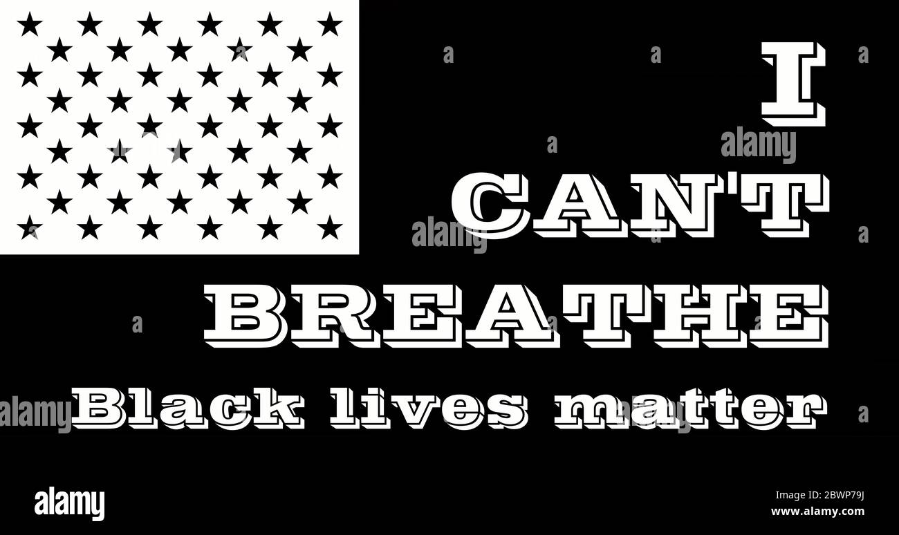 Texte en lettres blanches sur le drapeau américain noir et blanc modifié. La bannière de protestation de la justice pour George Floyd. Les vies noires comptent. Conflit États-Unis Banque D'Images