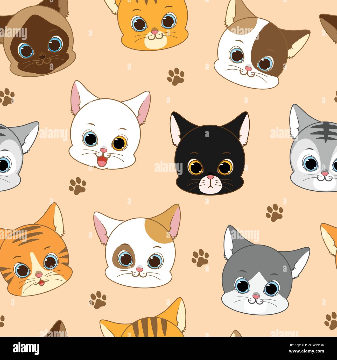 Motif sans couture de la tête de chat souriante, illustration vectorielle  Image Vectorielle Stock - Alamy