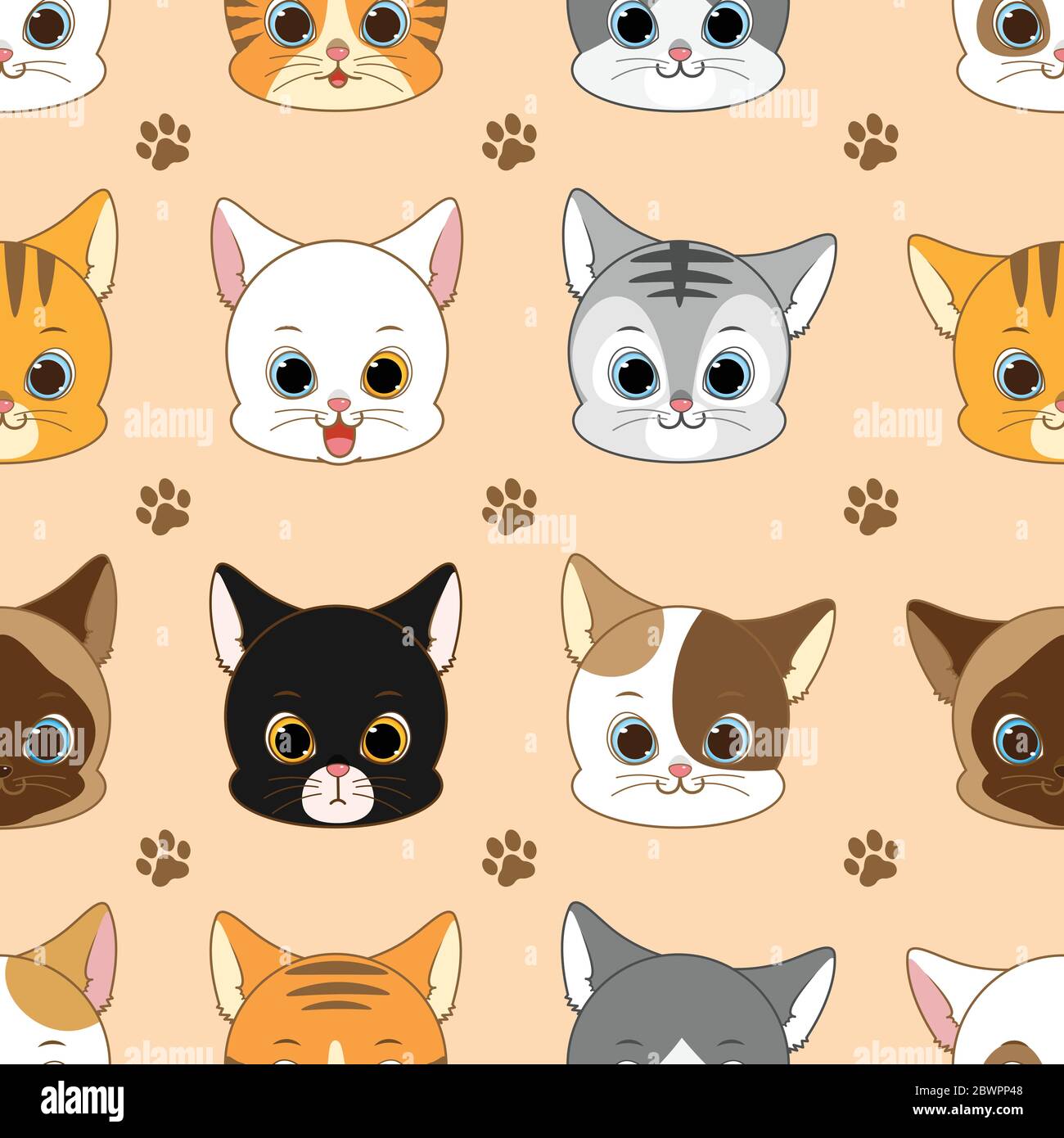 Motif sans couture de la tête de chat souriante, illustration vectorielle Illustration de Vecteur