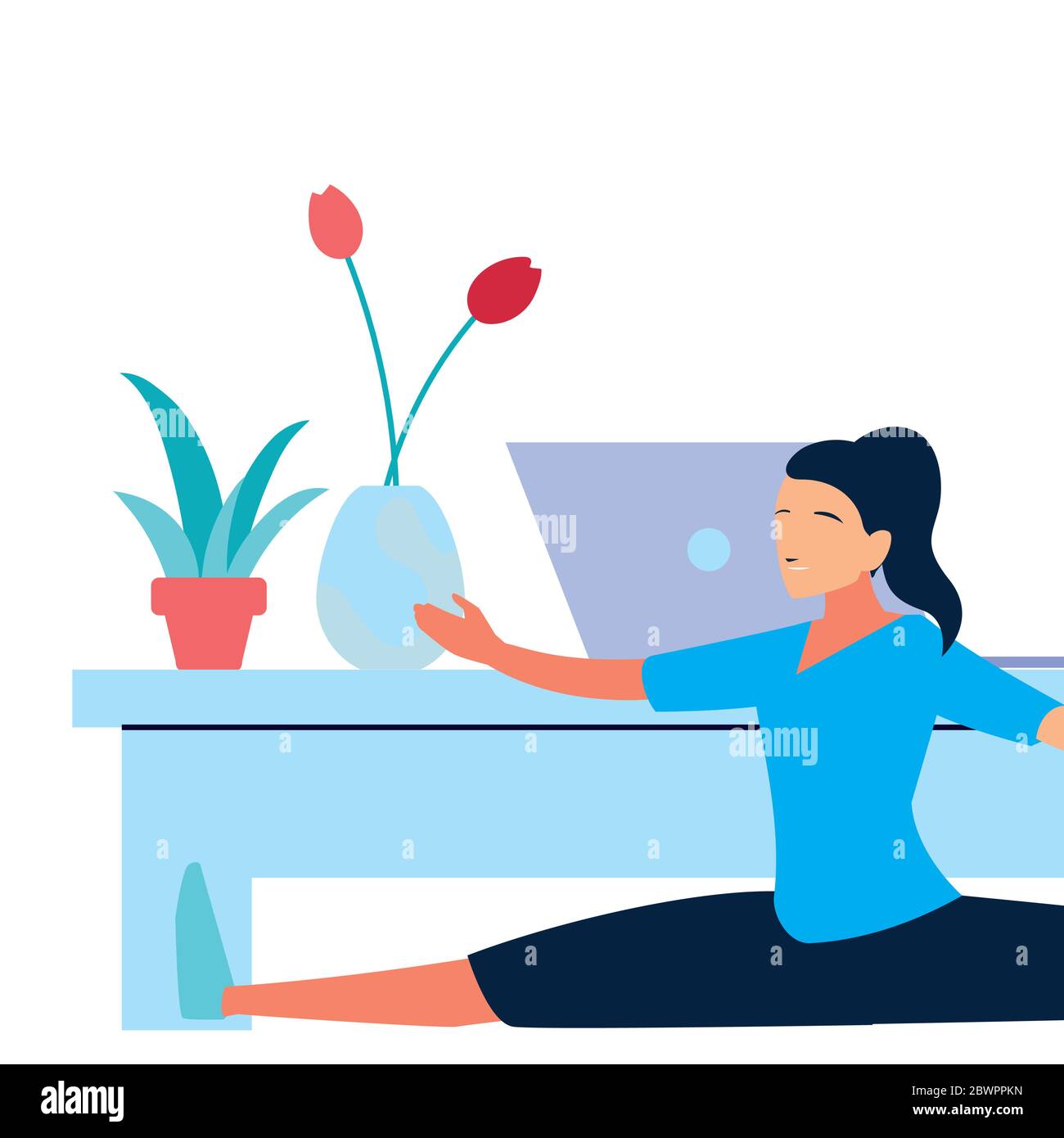 femme faisant des exercices d'étirement dans le salon vecteur illustration design Illustration de Vecteur