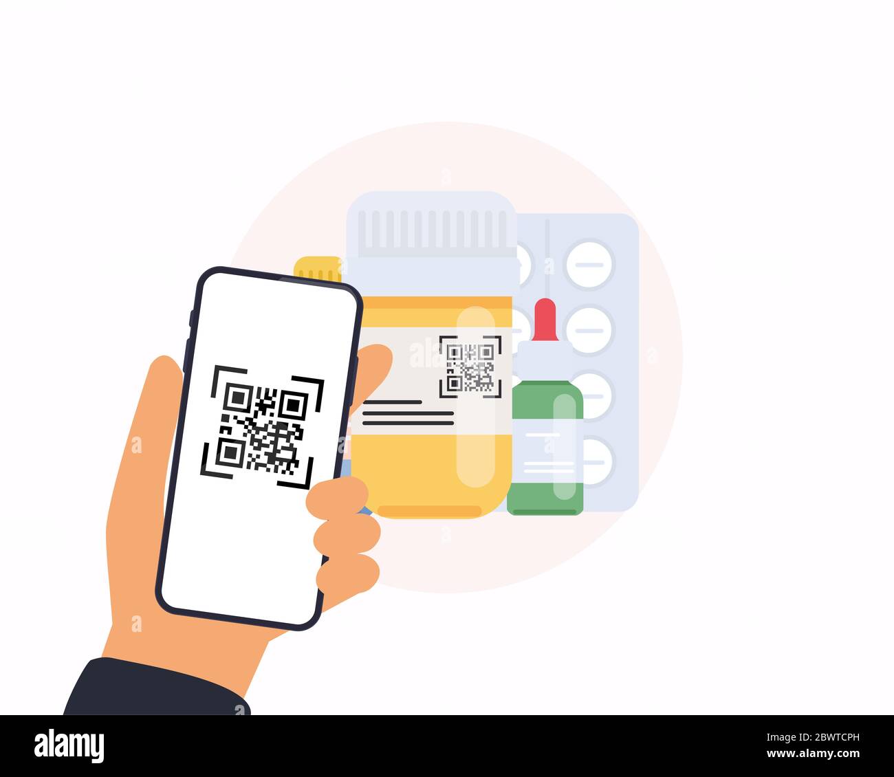 Scannez le code QR de Pills vers le téléphone portable. Sur un smartphone. Banque D'Images