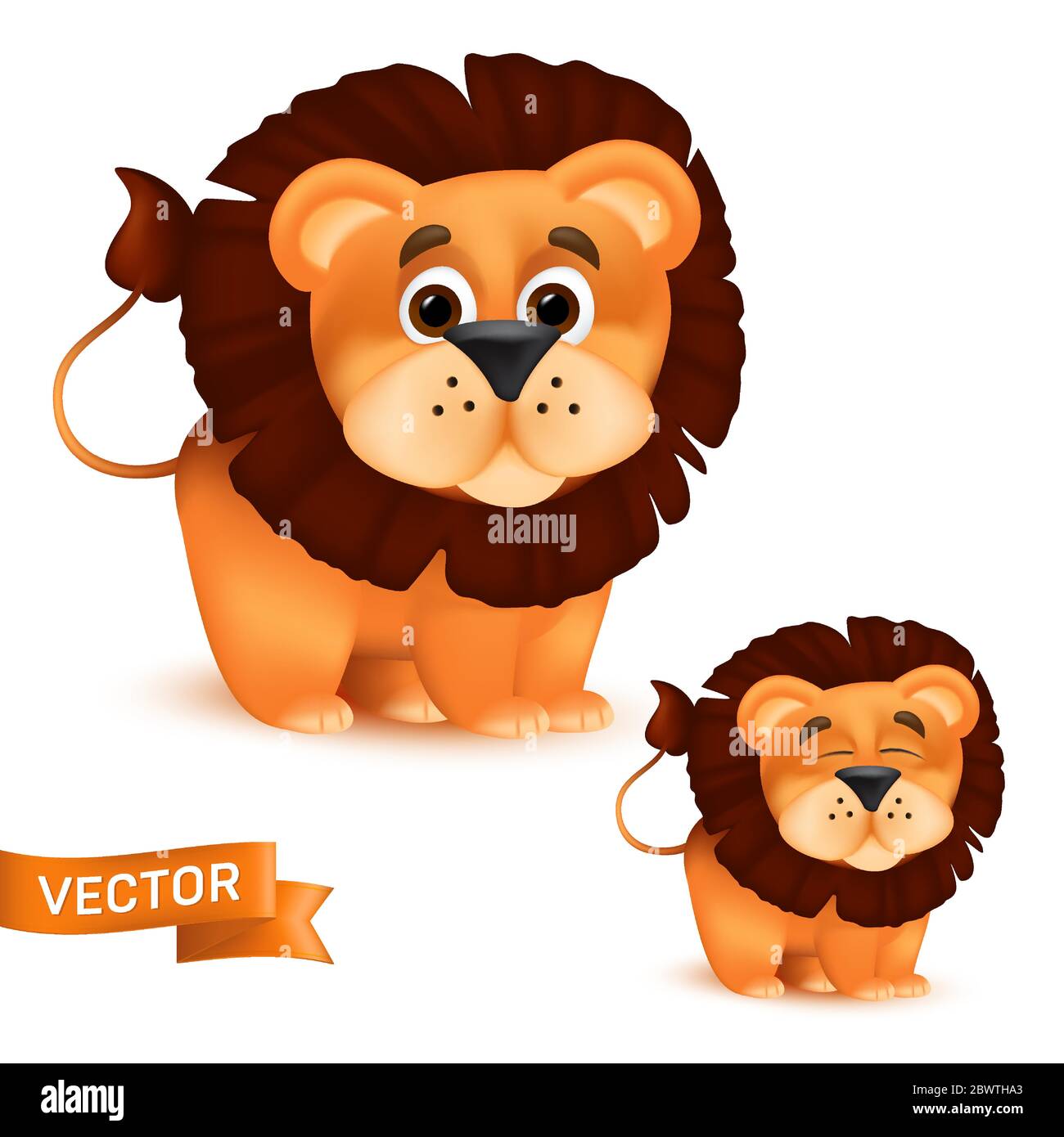 Adorable personnage de lion de bébé, debout et souriant. Illustration vectorielle d'une mascotte africaine de la faune, un nouveau-né animal isolé sur fond blanc Illustration de Vecteur