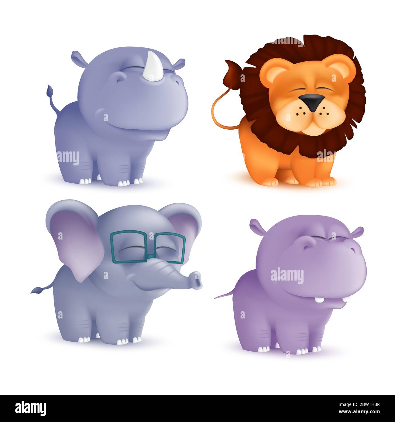 Ensemble De Personnages De Dessin Anime Mignons Debout Et Accroussants Pour Bebe Rhinoceros Lion Elephant Hippopotame Illustration Vectorielle D Une Mascotte Africaine De La Faune Nouveau Ne Anim Image Vectorielle Stock Alamy