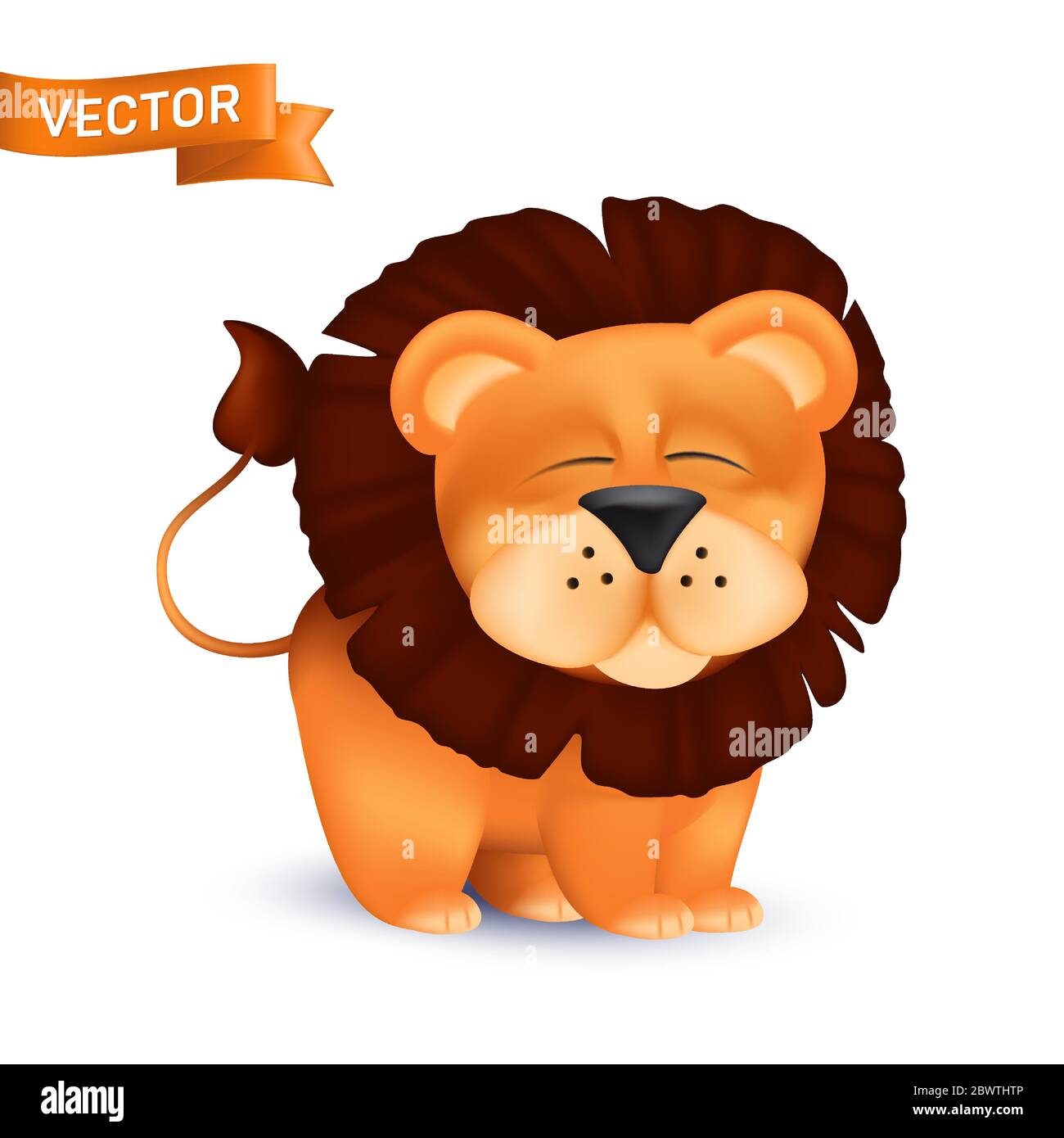 Adorable personnage de lion de bébé de dessin animé debout et accroupi. Illustration vectorielle d'une mascotte africaine de la faune, un nouveau-né animal isolé sur fond blanc Illustration de Vecteur