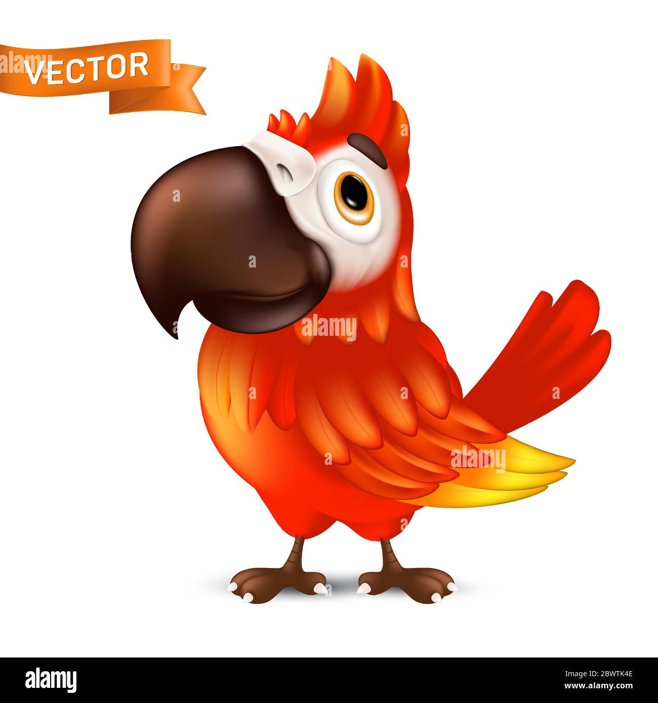 Perroquet de l'ara mignon avec grand bec, oiseau tropical de dessin animé. Illustration vectorielle de personnage de mascotte rouge drôle isolé sur fond blanc Illustration de Vecteur