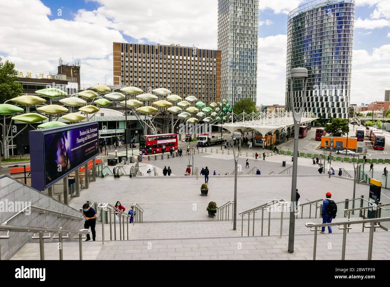 Centre commercial de Stratford sur Corona virus lock down, vue de Stratford ville Westfield Banque D'Images