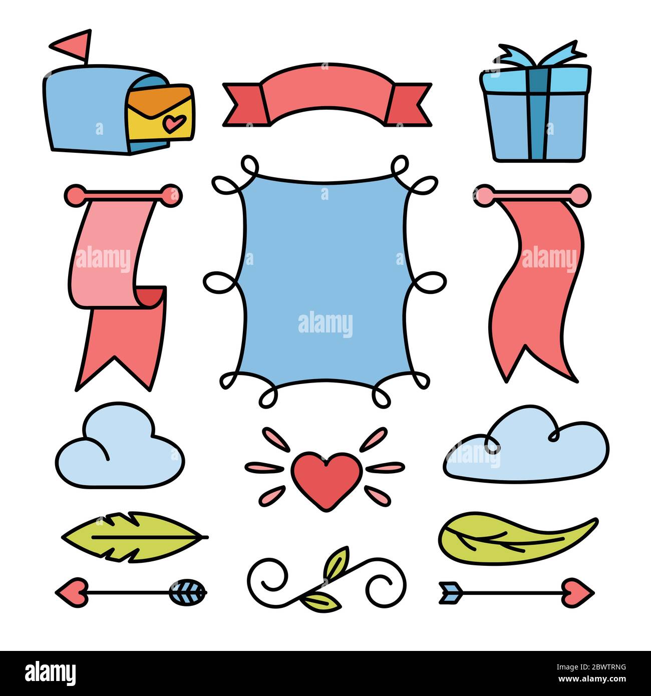 collection d'éléments et rubans pour cartes de mariage pour la décoration de cartes Illustration de Vecteur