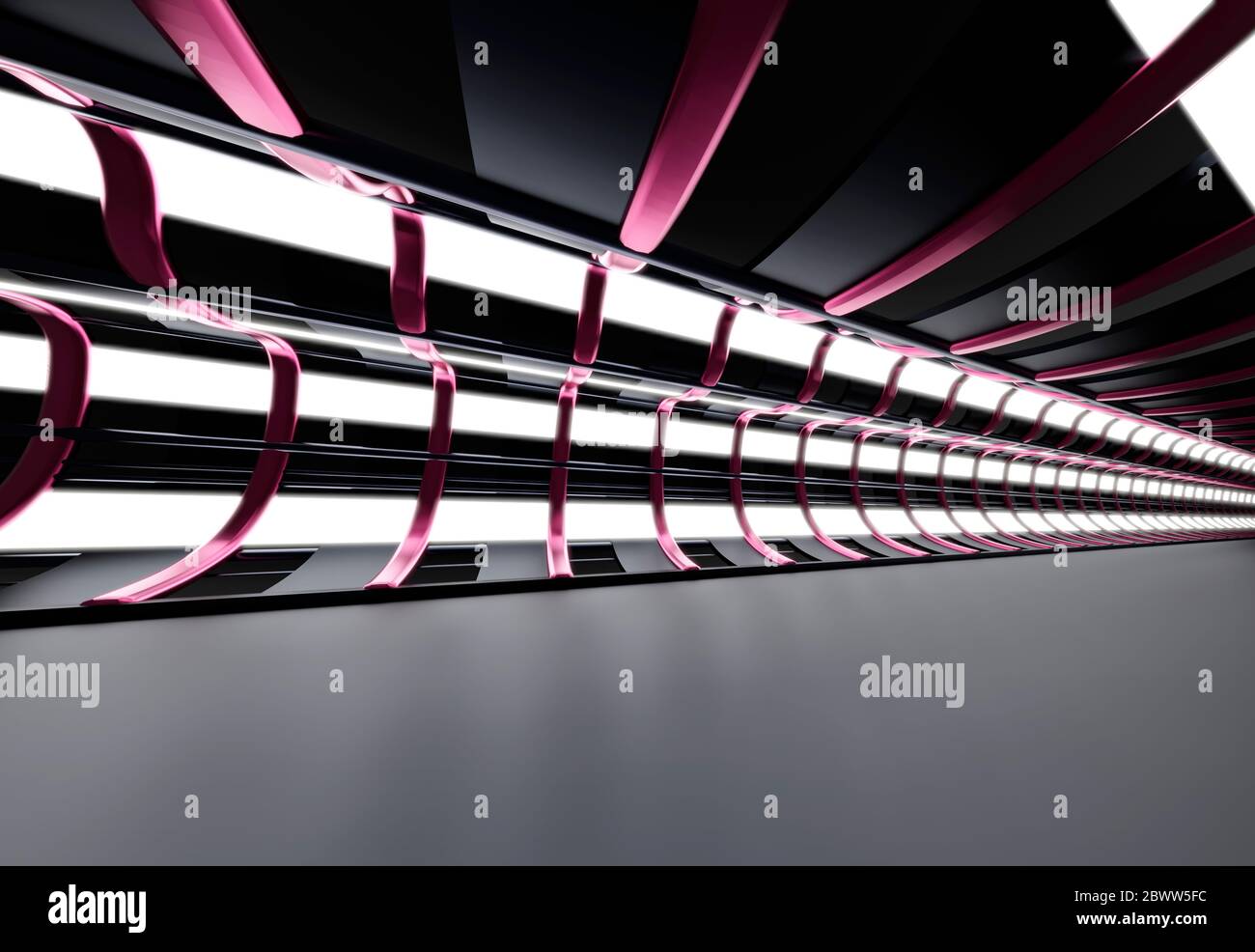 Rendu tridimensionnel d'un couloir futuriste à l'intérieur d'un vaisseau spatial ou d'une station spatiale Banque D'Images