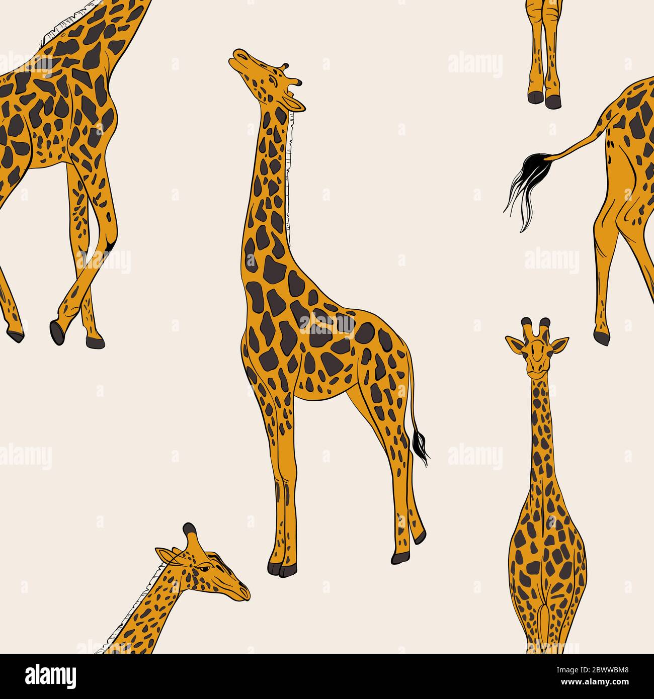 Motif girafe sans couture, imprimé animal africain pour la crèche. Papier d'emballage arrière-plan de la faune. Illustration scandinave vecteur puéril, dessin animé abstrait Illustration de Vecteur