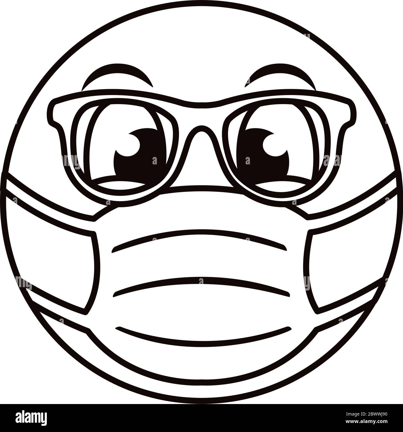 emoji avec lunettes portant un masque médical de style ligne Image  Vectorielle Stock - Alamy