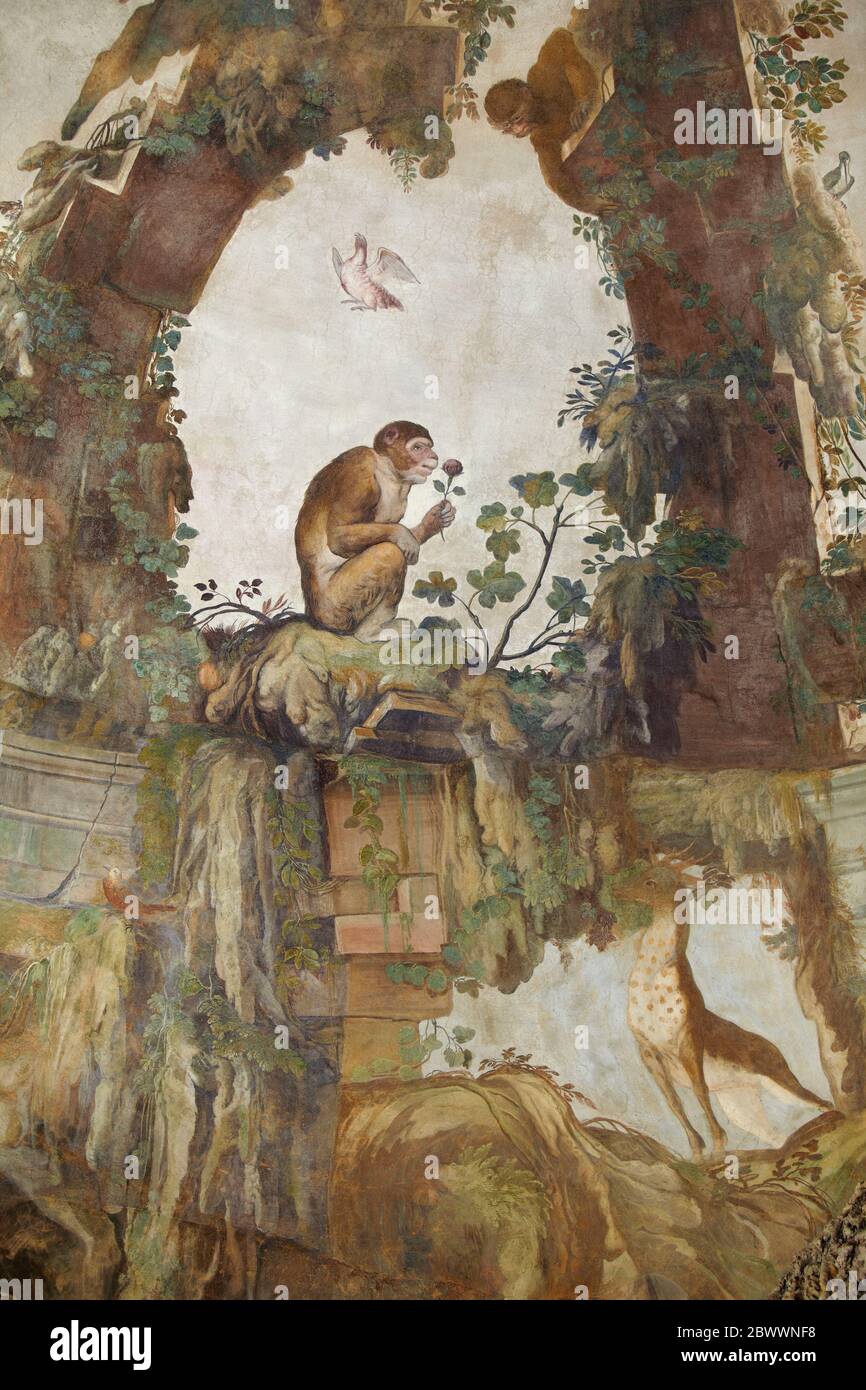 Italie, Florence. Jardins Boboli, grotte de Buontalenti (également connue sous le nom de Grotta Grande ou Grande Grotto), 1583-1593. La première chambre avec sculptures et Banque D'Images