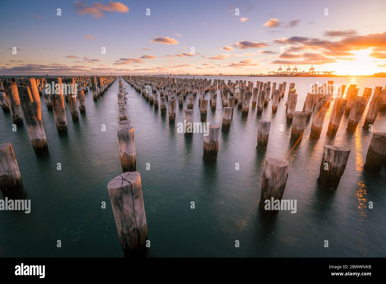Coucher de soleil sur Princes Pier, Melbourne Austalia Banque D'Images