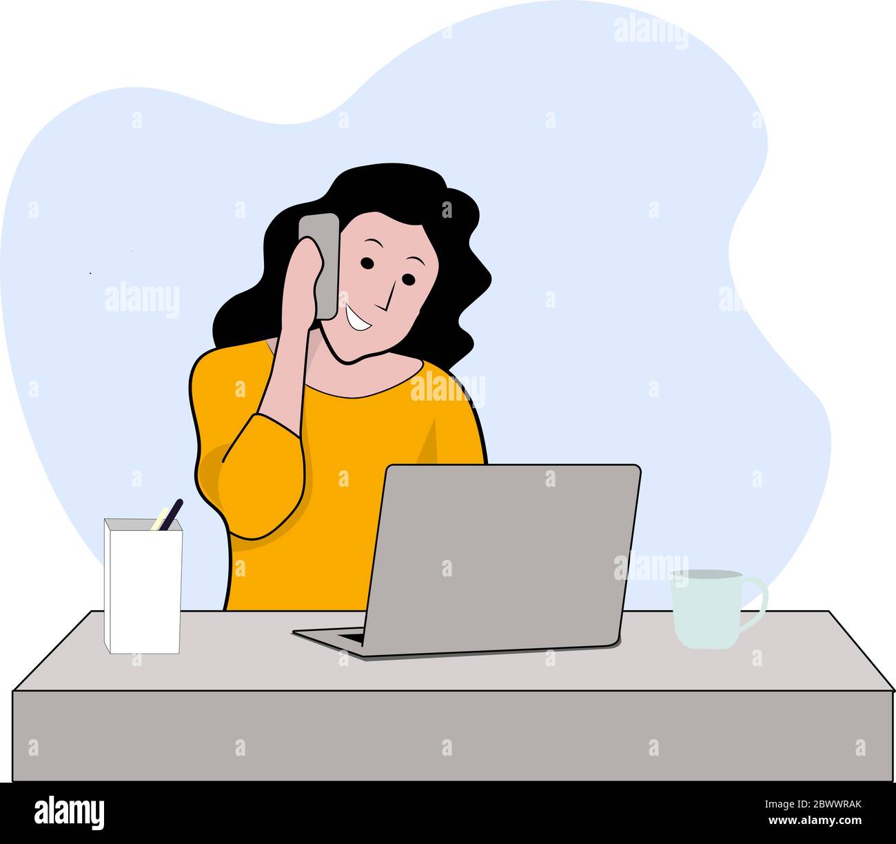 Femme travaillant dans un dessin animé de bureau à domicile. Illustration de Vecteur
