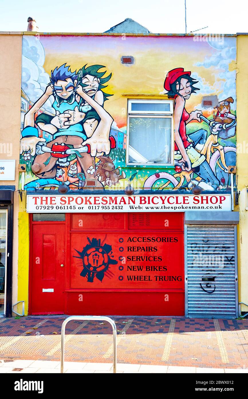 Porte-parole Bicycle Shop mur murale à Bristol, Angleterre Royaume-Uni Banque D'Images
