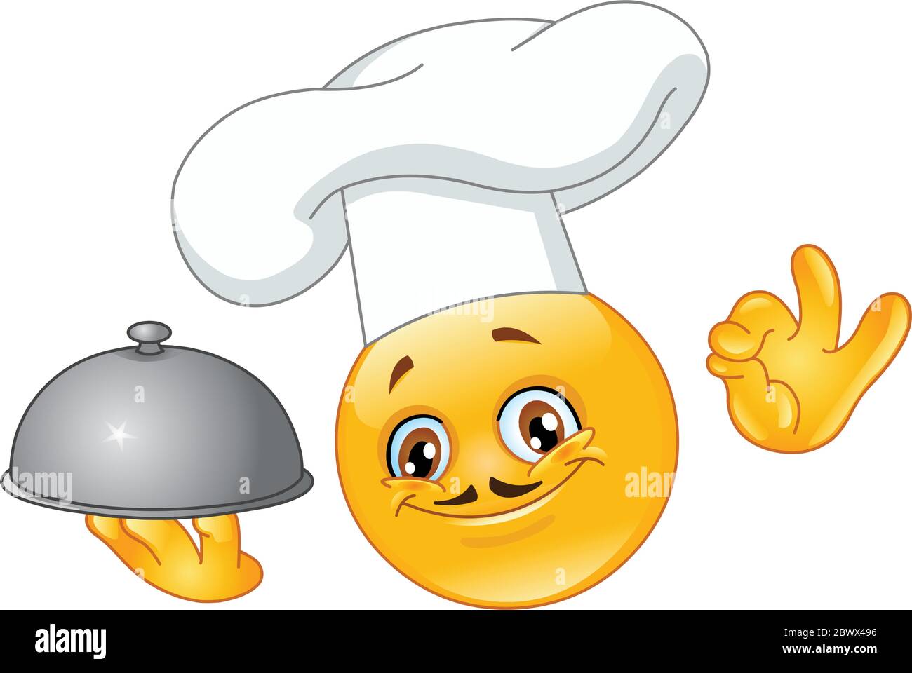 Émoticone de chef heureux portant un plateau Illustration de Vecteur