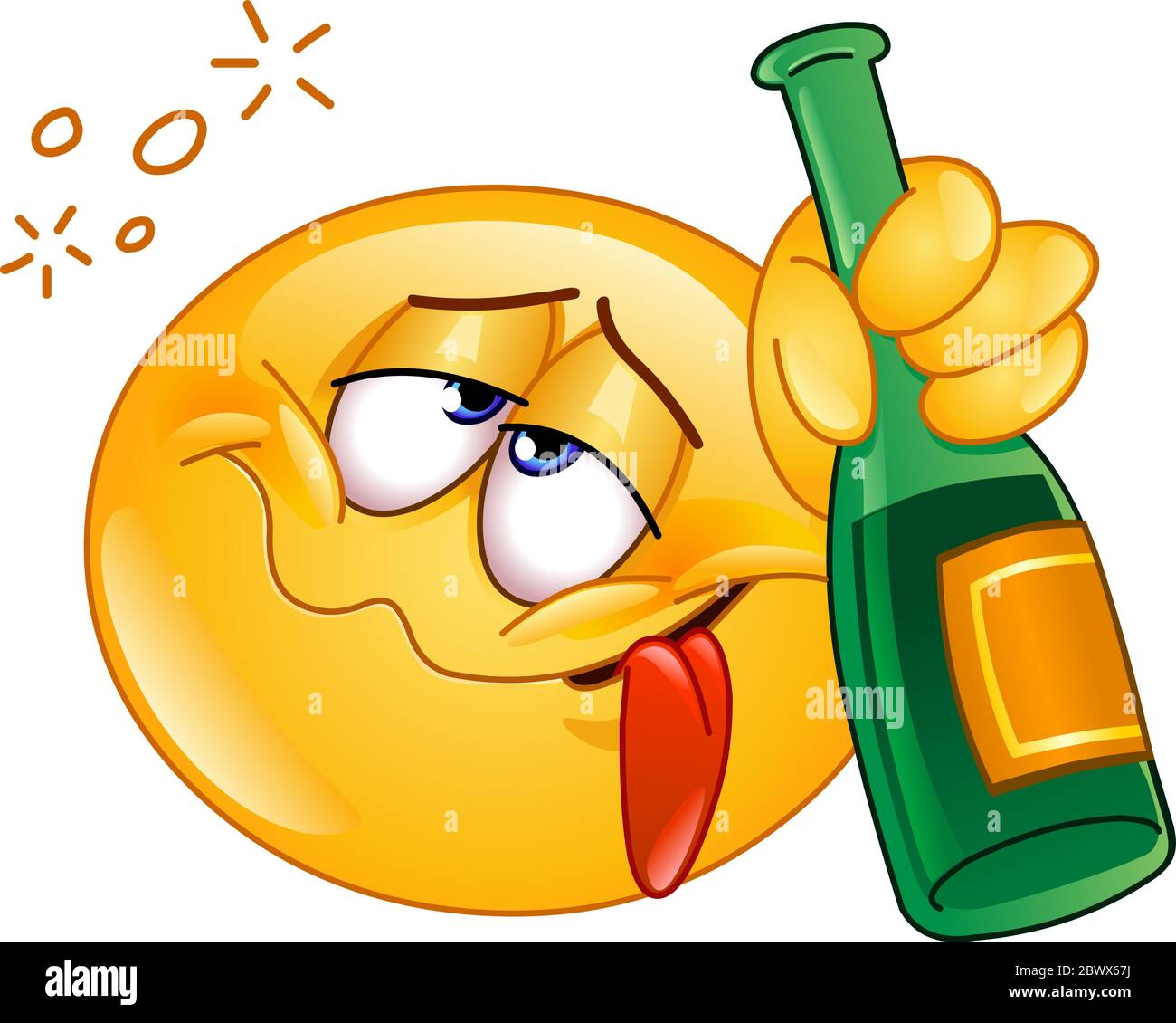 Émoticone ivre tenant une bouteille de boisson alcoolisée Illustration de Vecteur