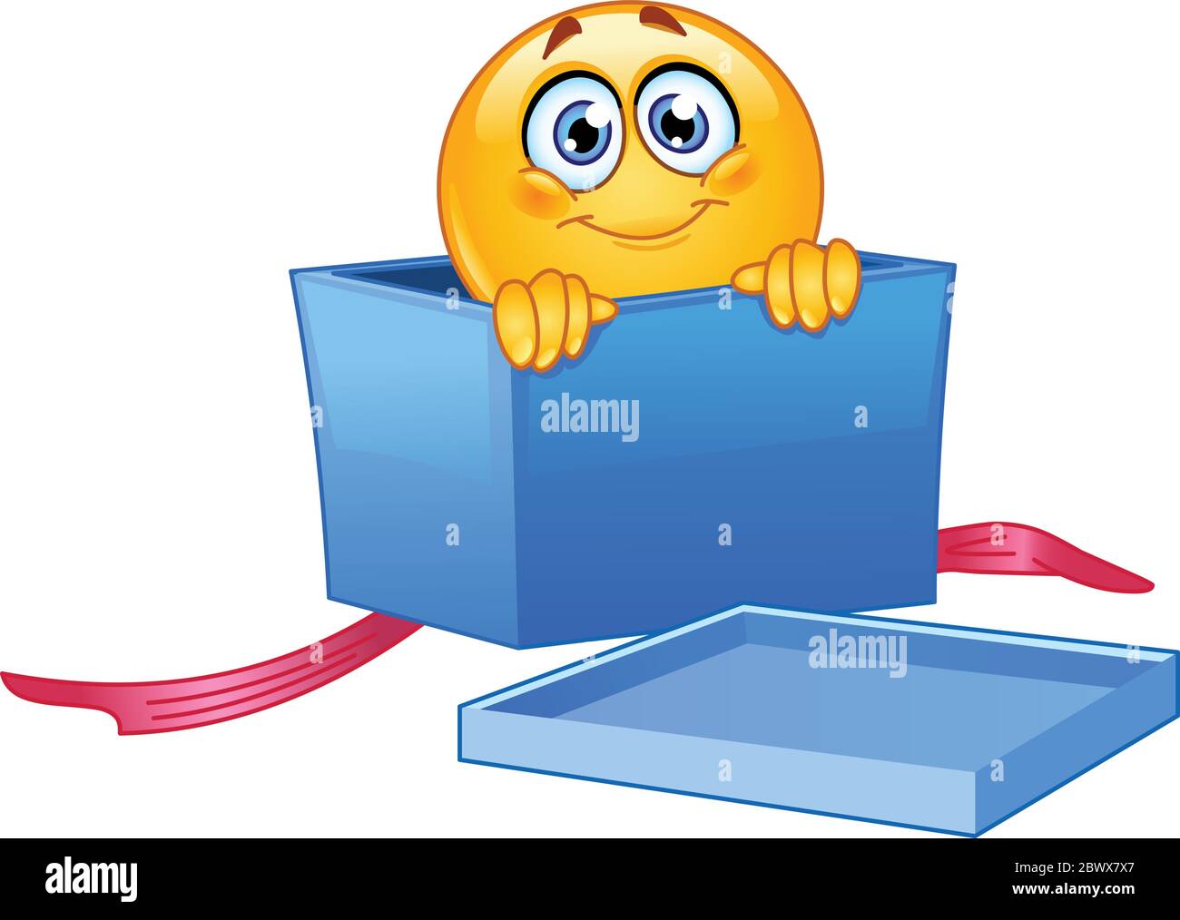 Émoticone en faisant un petit coup d'œil dans une boîte cadeau ouverte Illustration de Vecteur